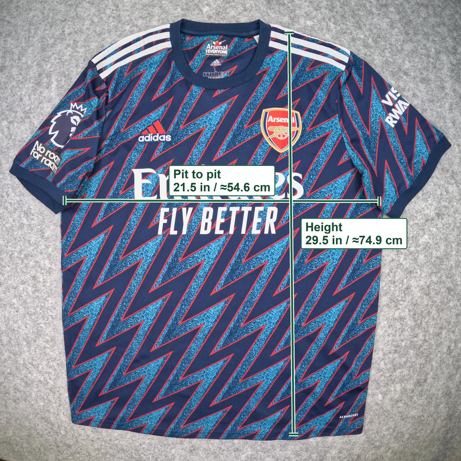 Arsenal Football Shirt Large Blue Third 2021 22 adidas Saka 7 Soccer Jersey photo 3
