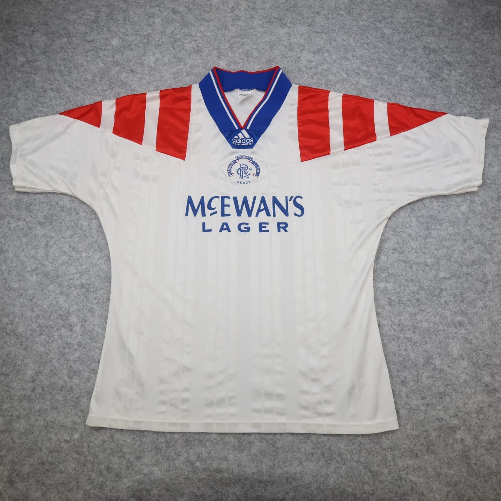 Vintage Rangers Football Shirt Large White Away Kit 1992 1994 Adidas Jersey