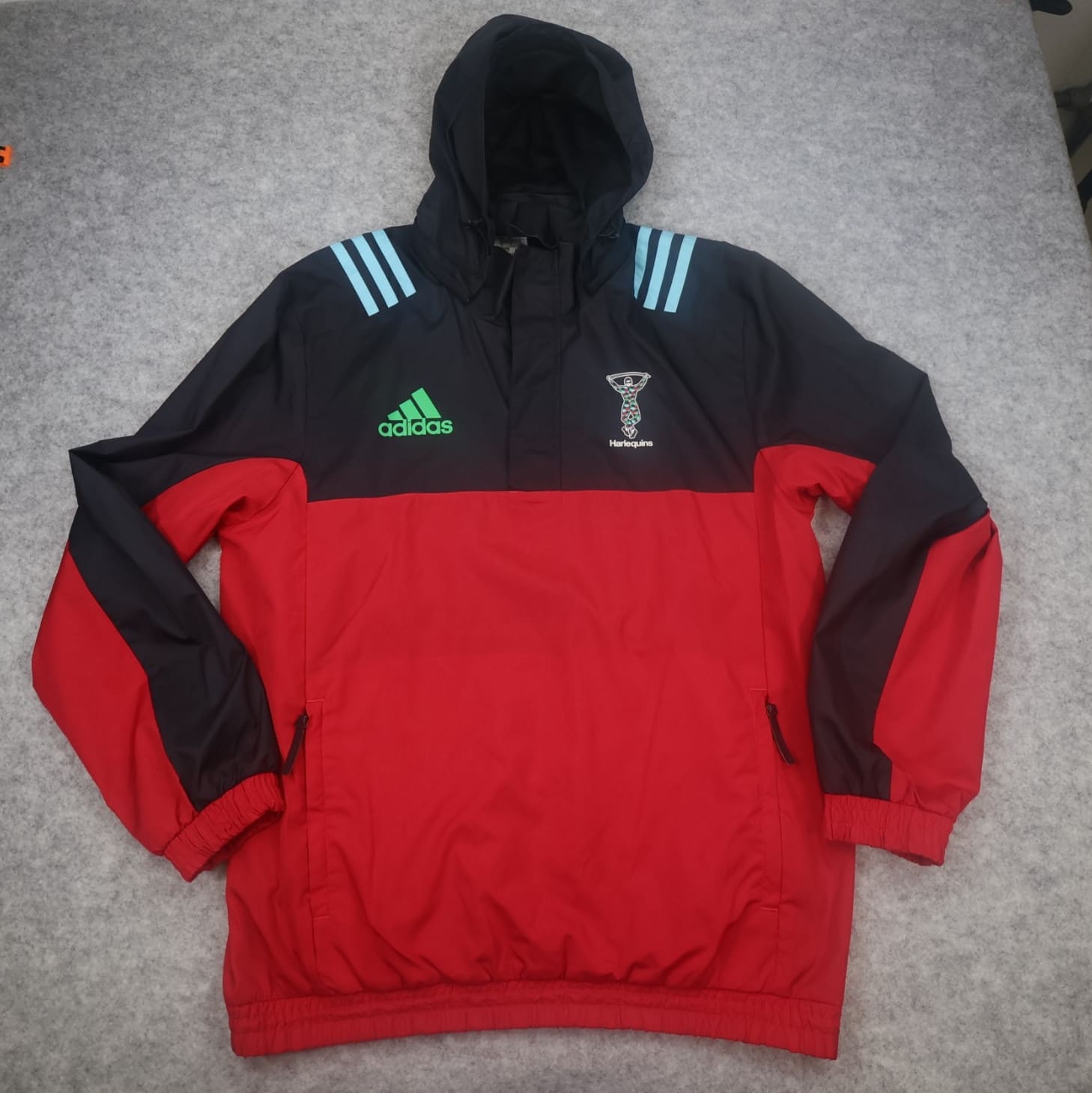 Harlequins Rugby Jacket Large Red Rain 2017 2018 Adidas Hooded 1/4 Zip