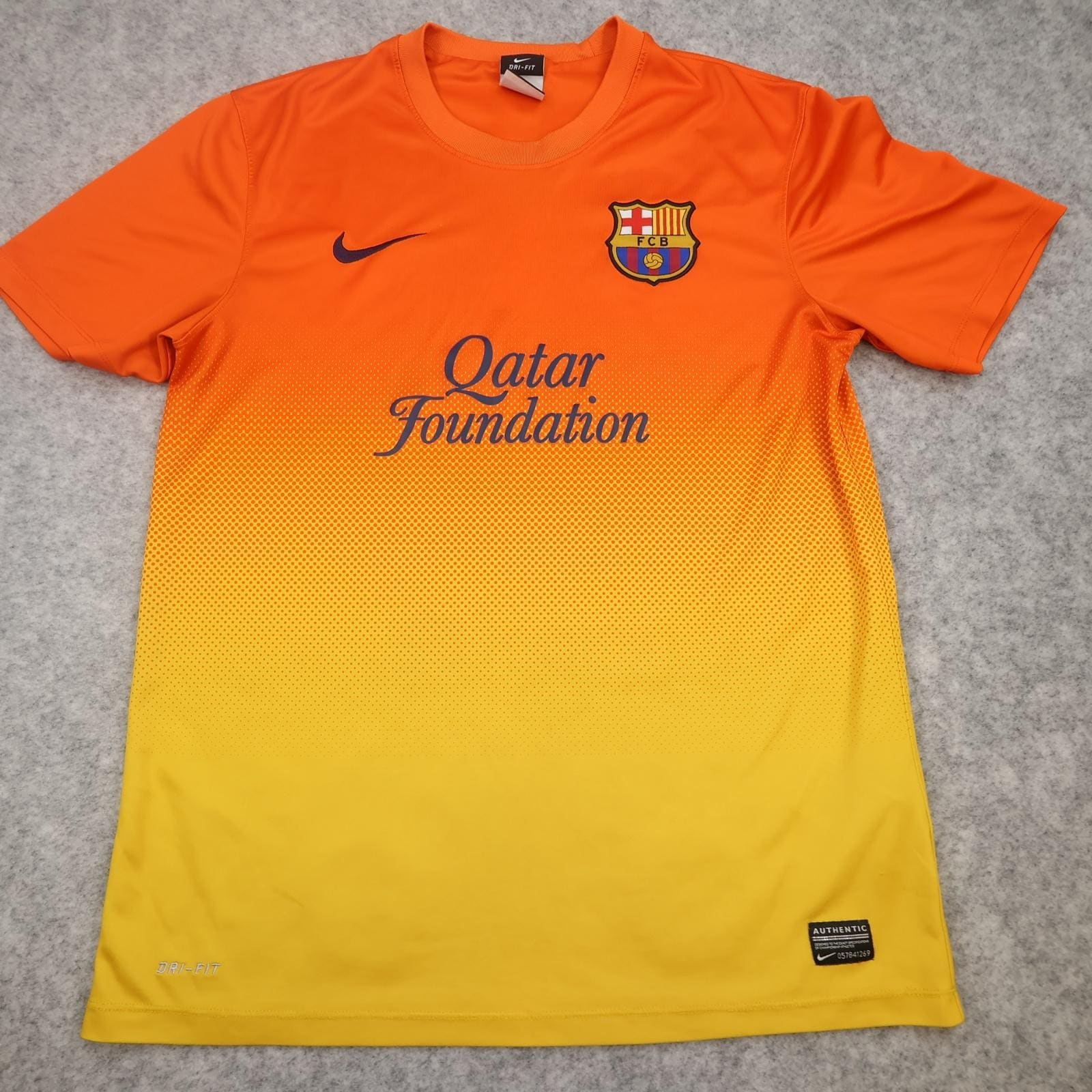 Barcelona Shirt Mens Medium Orange Away 2012 2013 Football Nike Qatar Foundation