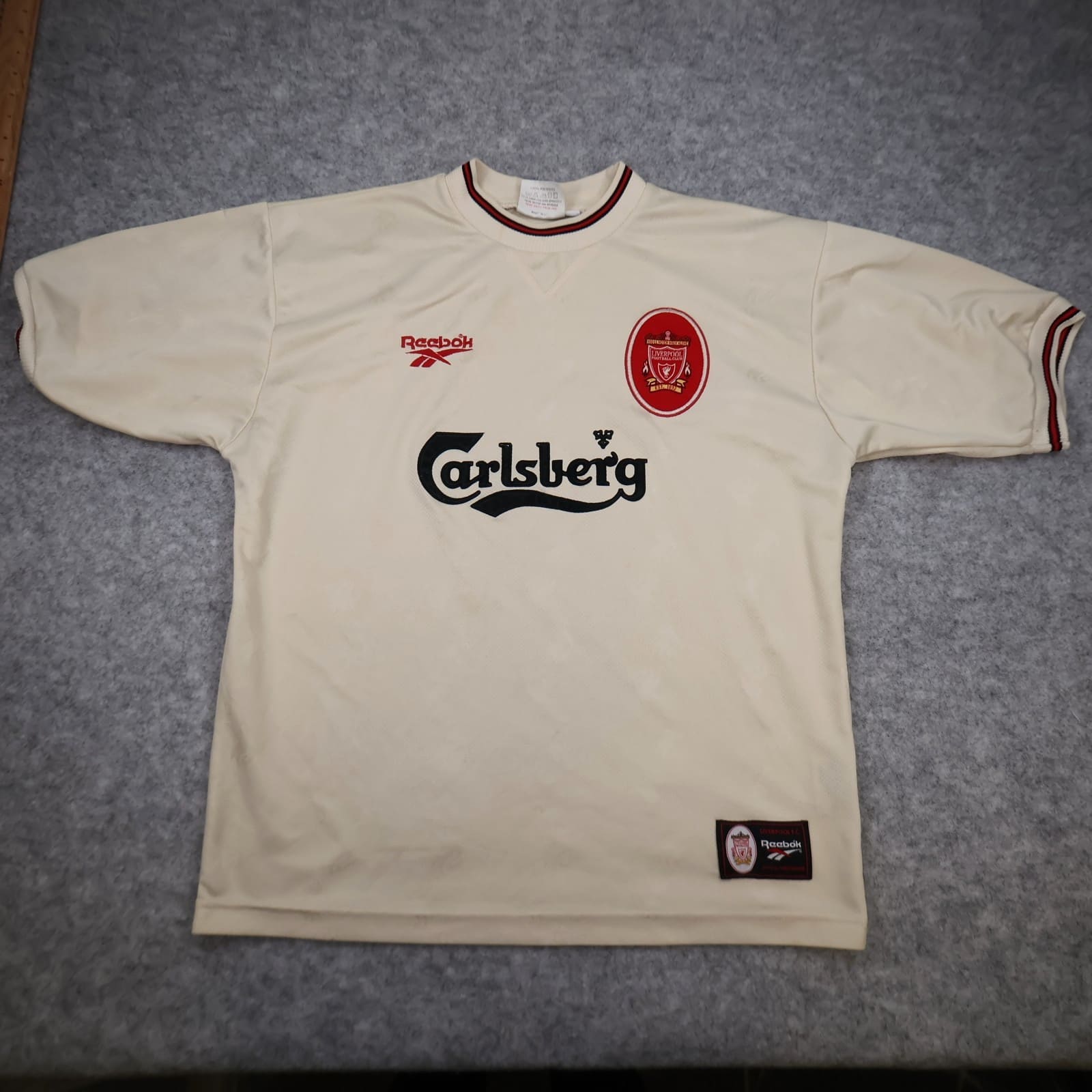 Vintage Liverpool Shirt Large Beige Away Kit 1996 1997 Reebok Jersey 42/44
