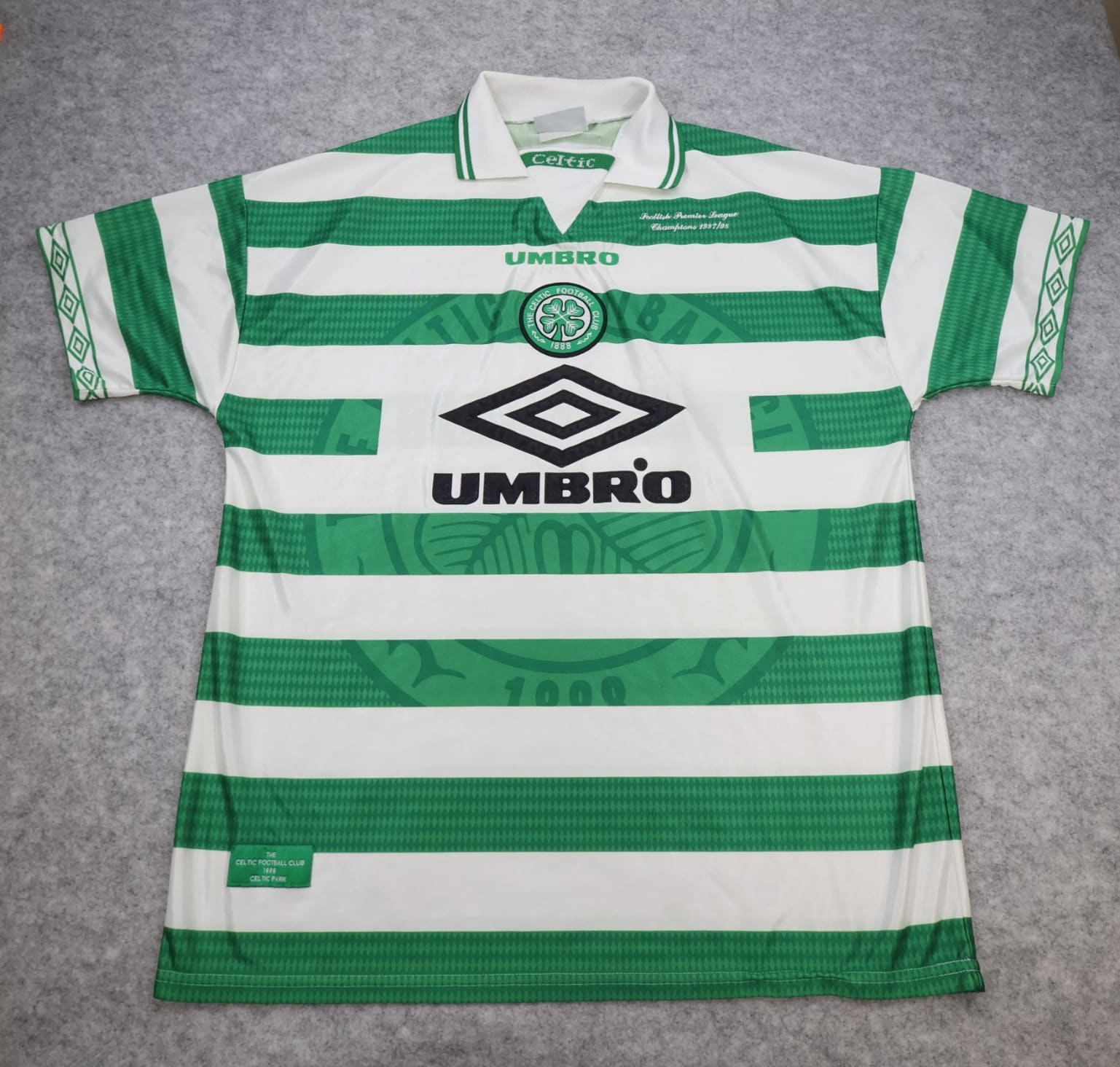 Celtic Football Shirt Extra Large Green Striped Home Kit 1997 1998 Umbro Jersey