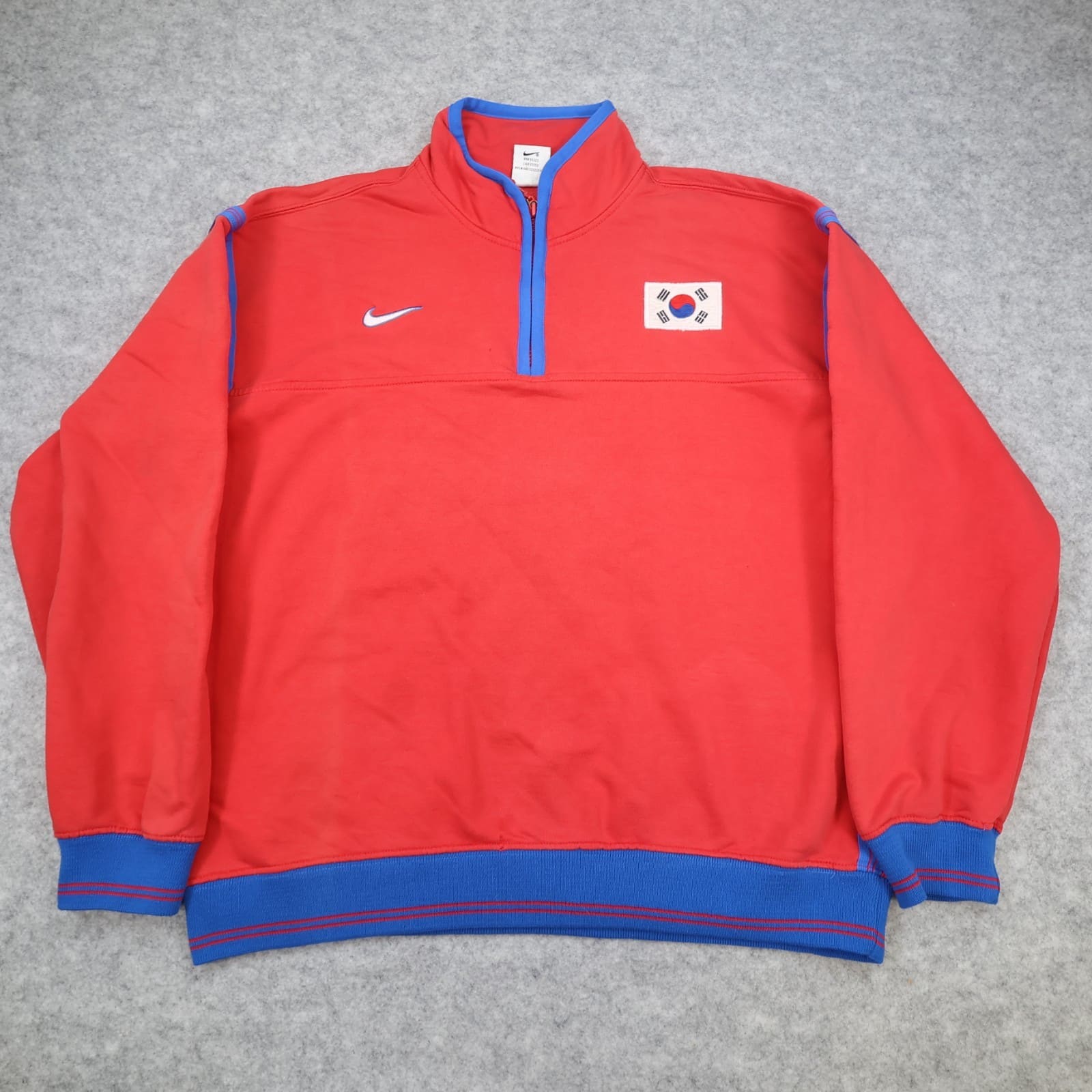 Vintage South Korea Jumper Large Nike Red Drill Top Pullover 1998 2000 1/4 Zip