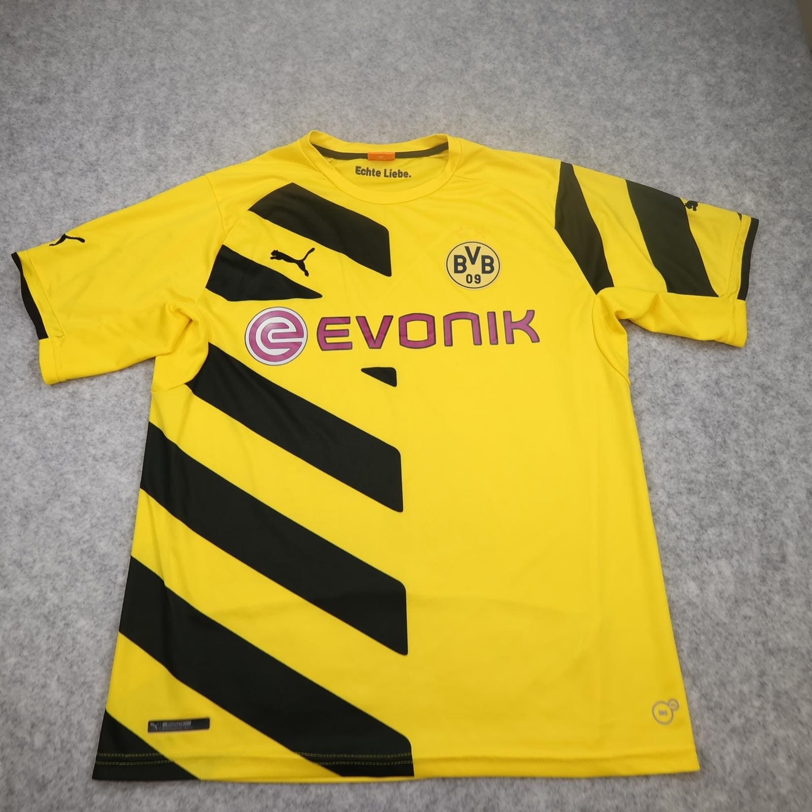 Borussia Dortmund Shirt Mens Large Yellow Black 2014 2015 Puma Evonik Jersey