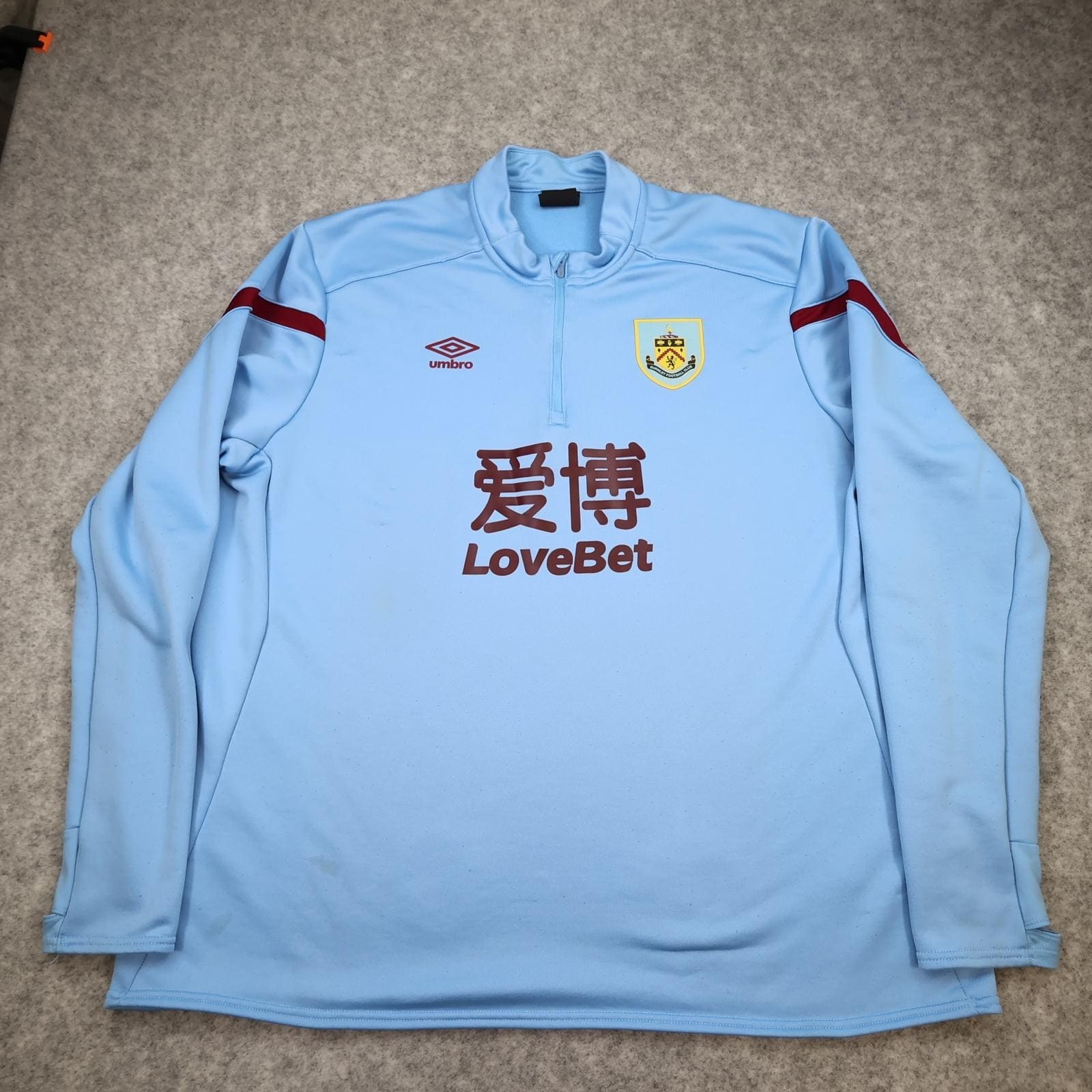 Burnley Training Top Mens 3XL Blue EPL Football Umbro LoveBet 1/4 Zip Jersey