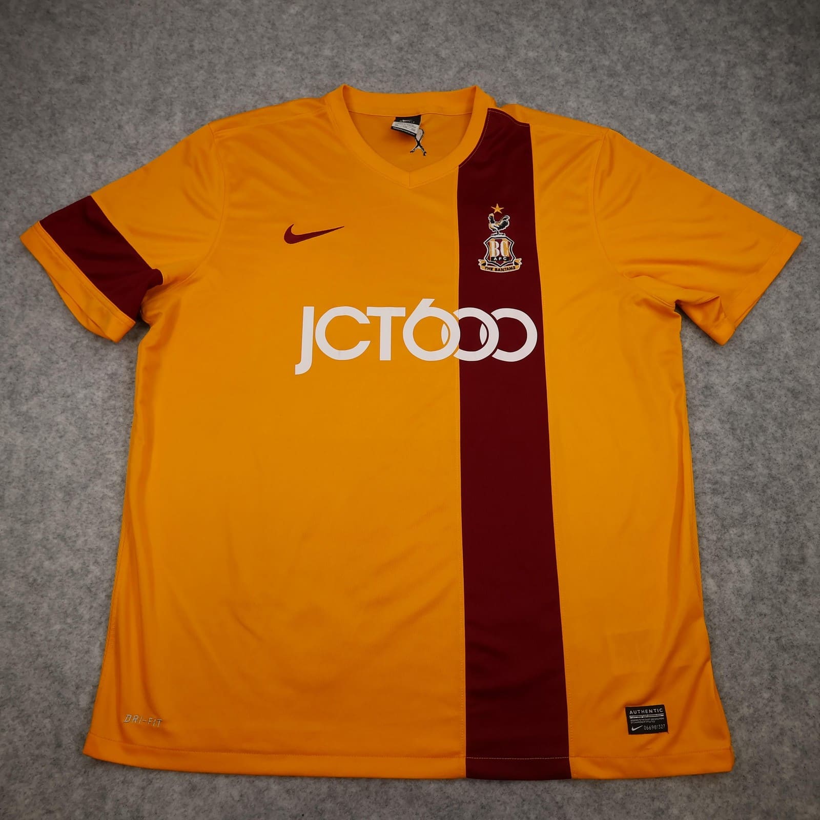 Bradford City Shirt Mens 2XL Yellow Home EFL 2013 2014 Nike Soccer Jersey