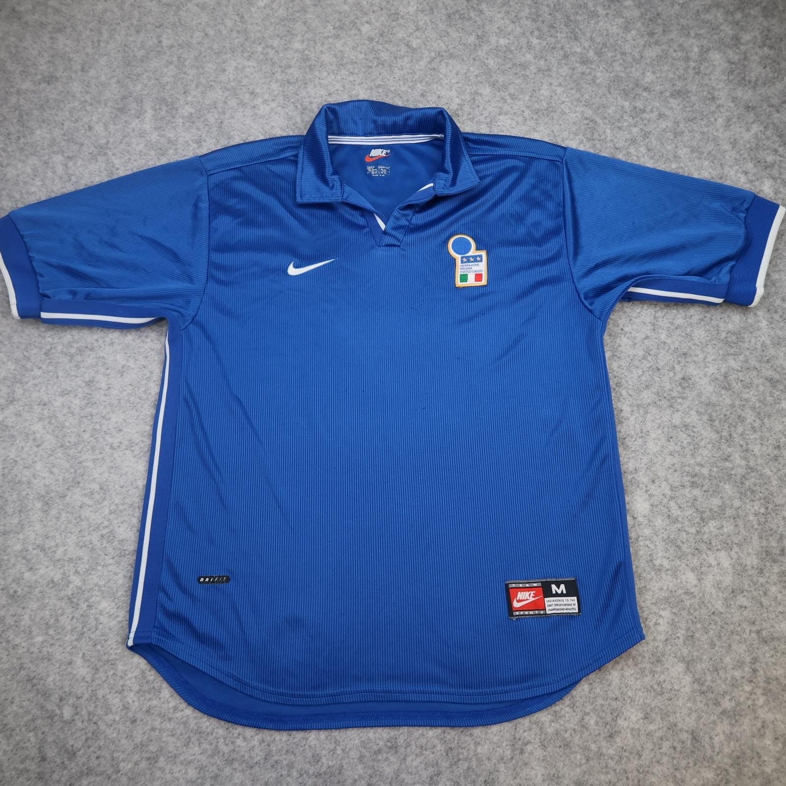 Vintage Italy Home Shirt Mens Medium Blue 1997 1998 Nike Dri Fit FIGC Jersey