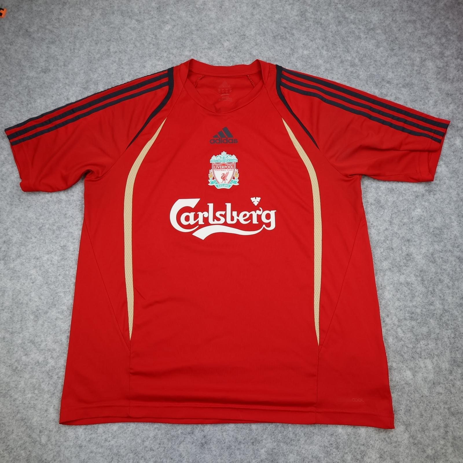 Liverpool Training Shirt Mens Large Red EPL Football Adidas Carlsberg Jersey