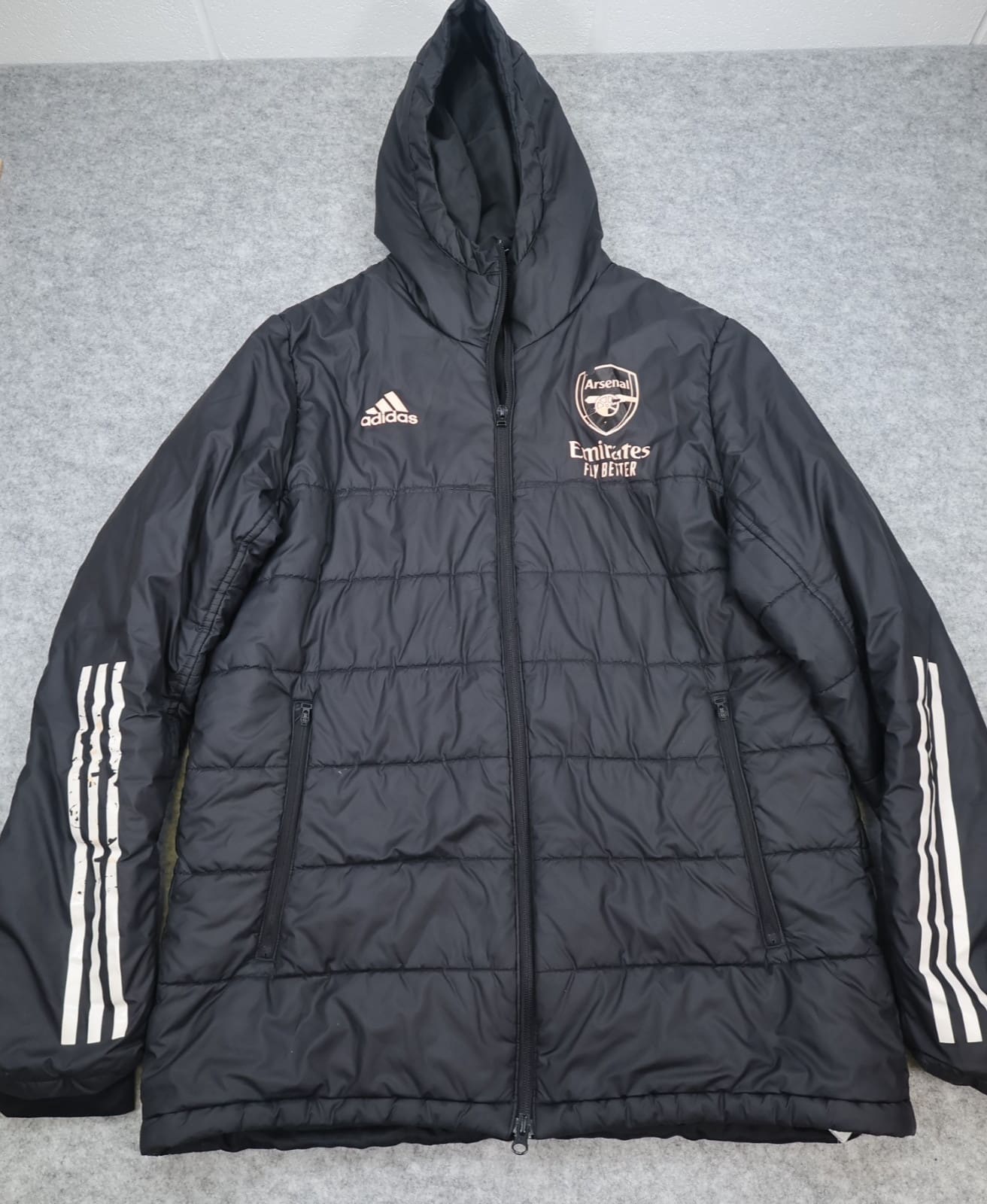 Arsenal Jacket Large Black Winter Adidas Padded Long Bench Coat 2020 2021