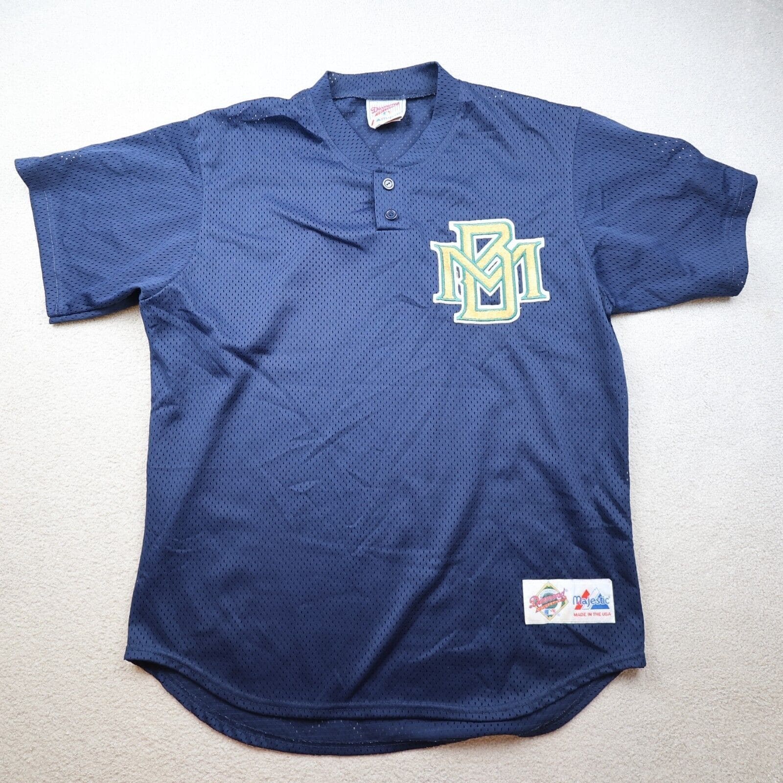 Vintage Milwaukee Brewers Jersey Large Navy Majestic Baseball MLB Diamond