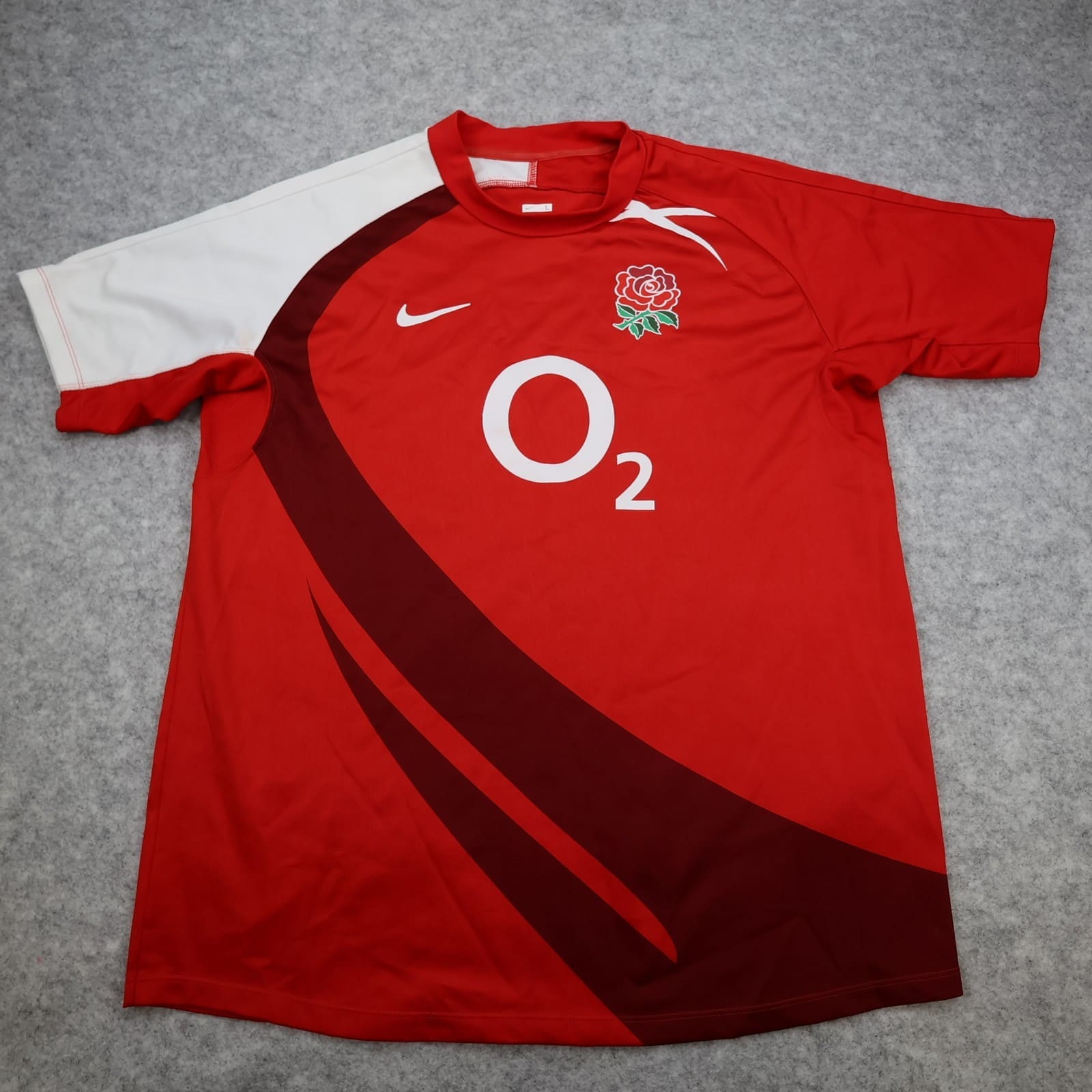 England Rugby Shirt Large Red Away Kit 2007 2008 Nike Jersey O2