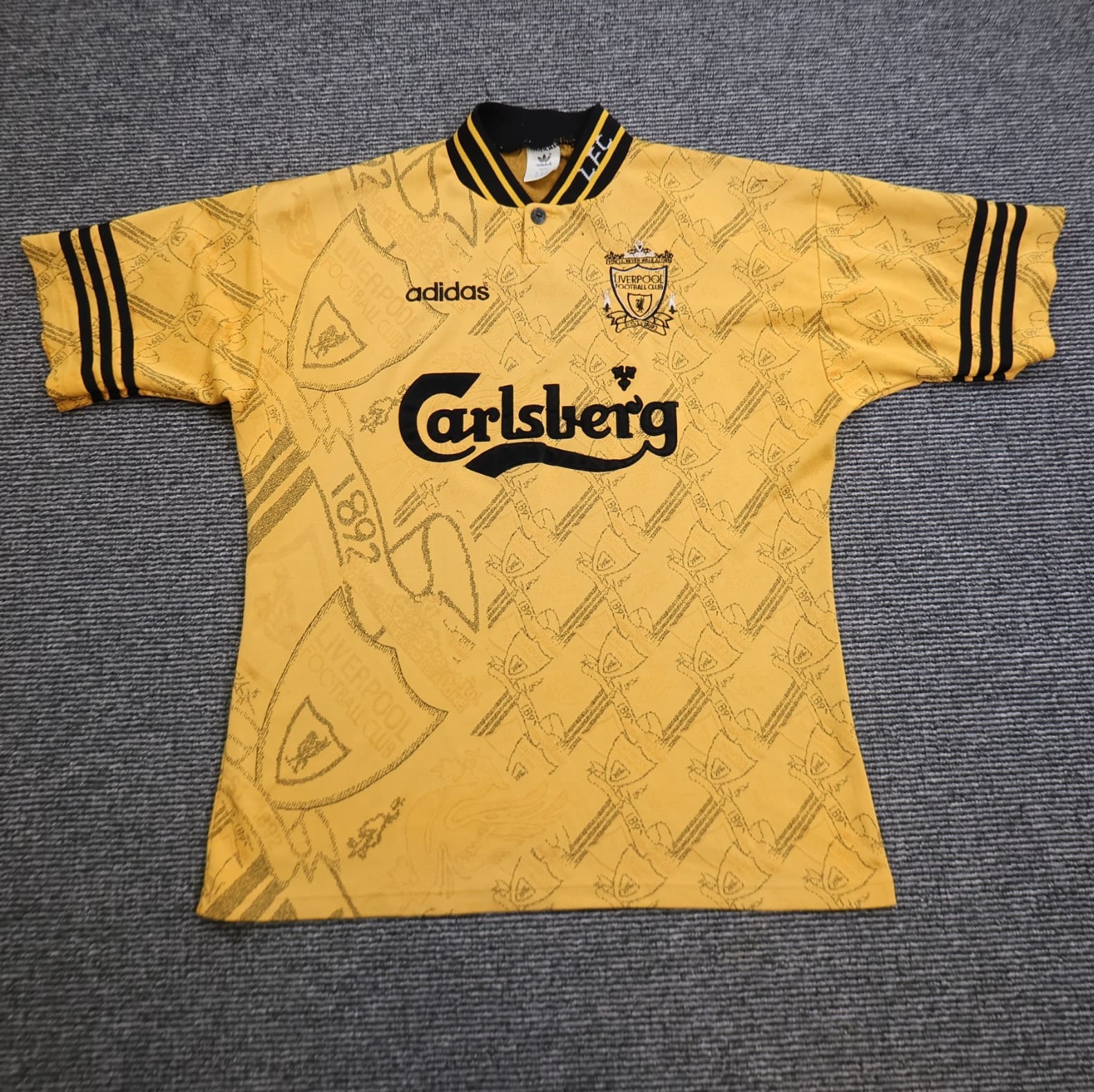 Vintage Liverpool Shirt Large Yellow Third Kit 1994 1996 Adidas Jersey 42/44 90s