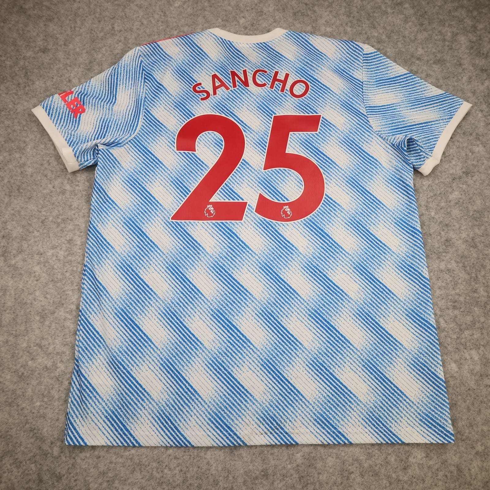 Manchester United Shirt Mens XL Blue Away Kit 2021 2022 Football Adidas Sancho