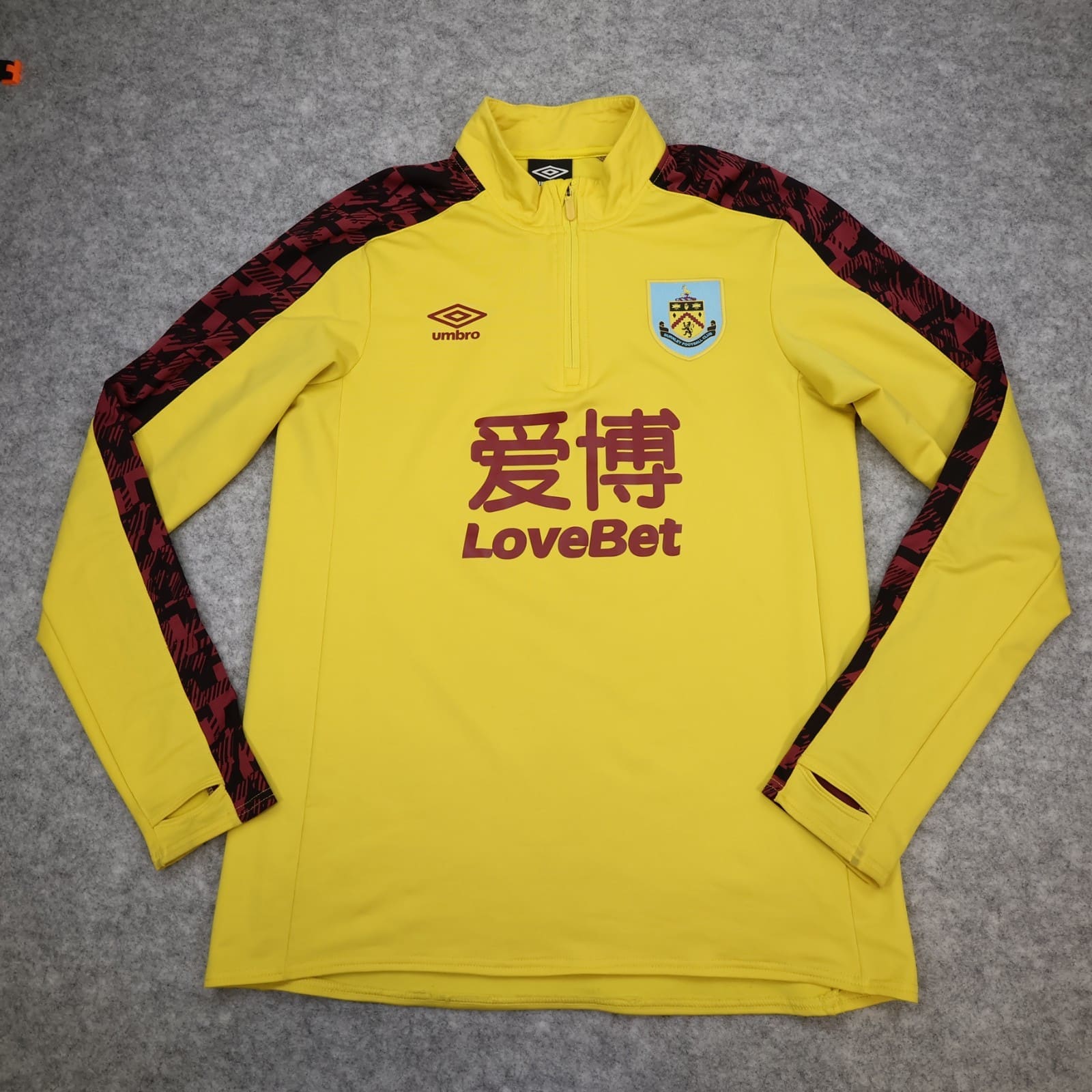 Burnley Football Jumper Medium Top 1/4 Zip Yellow Training 2020 2021 Pullover
