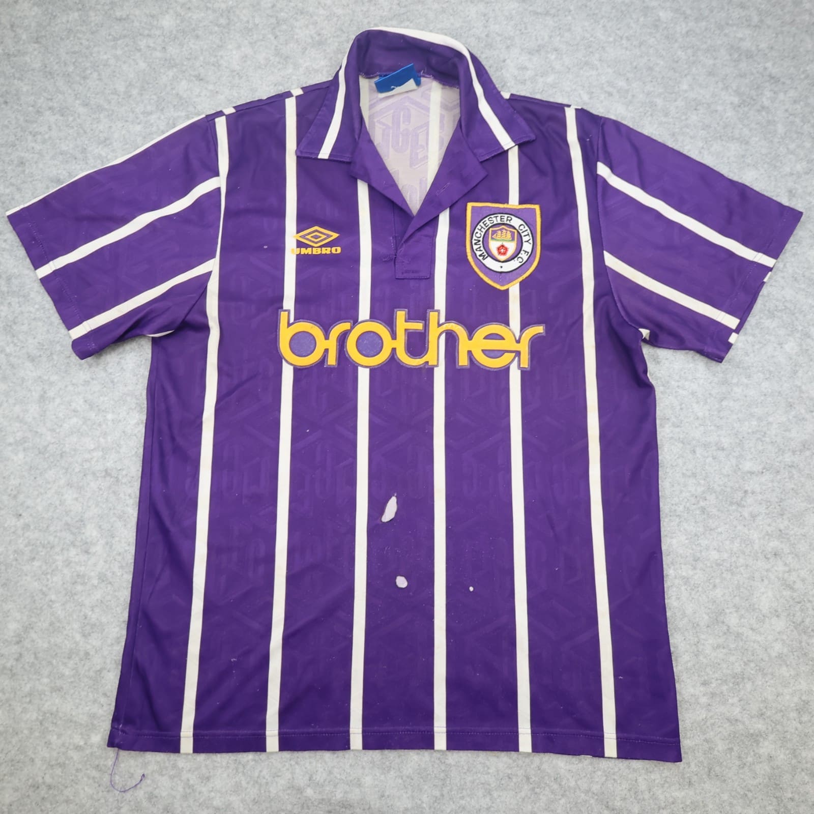 Vintage Manchester City Shirt Large Purple Home Kit 1993 1994 Umbro Jersey 90s