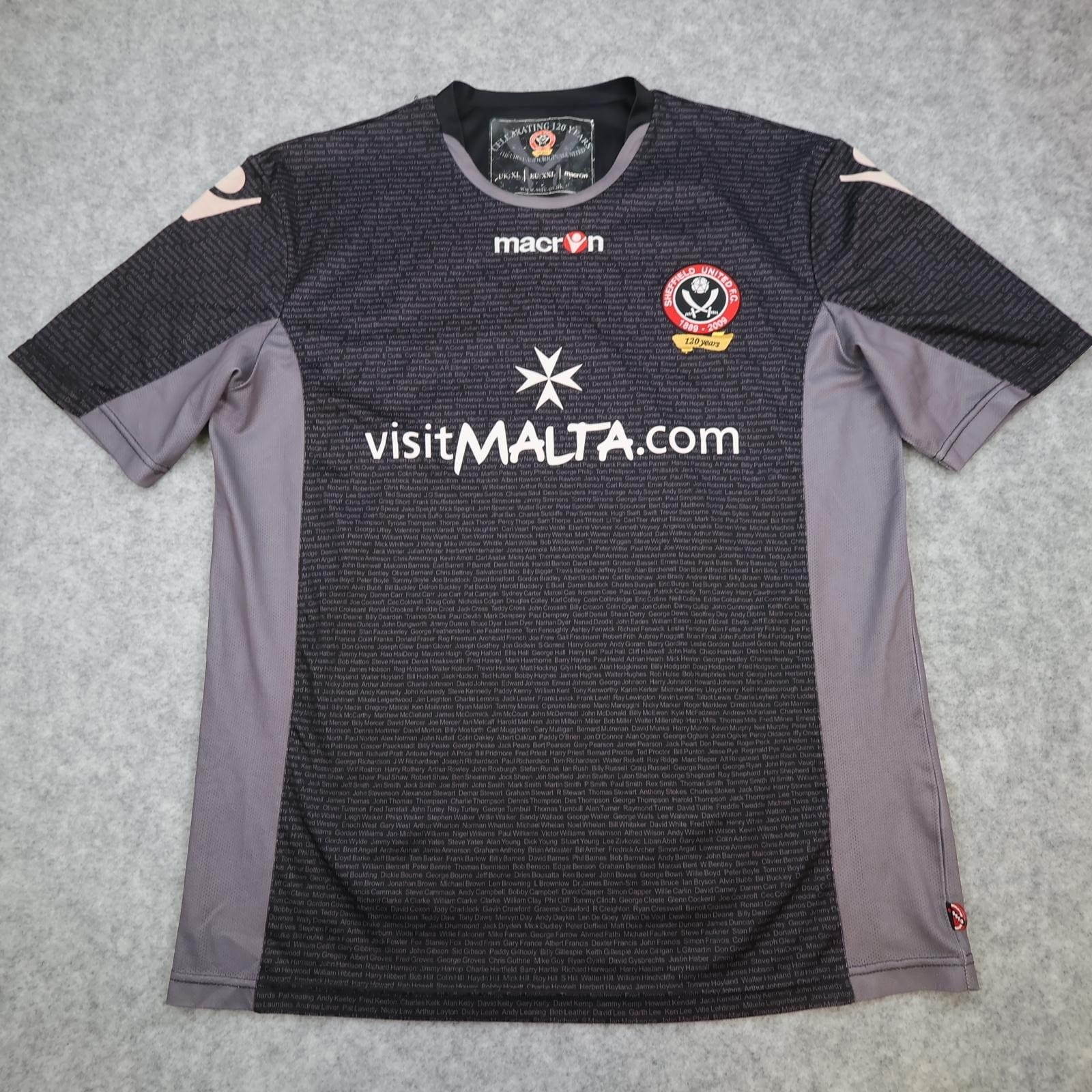 Sheffield United Shirt Mens XL Black 3rd Kit Macron VisitMalta 2008 2009 Jersey