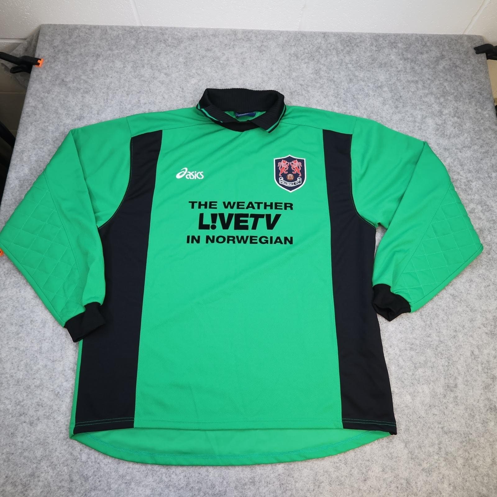 Vintage Millwall Goalkeeper Shirt Mens 2XL Green Asics LIVETV Norwegian 1998 99