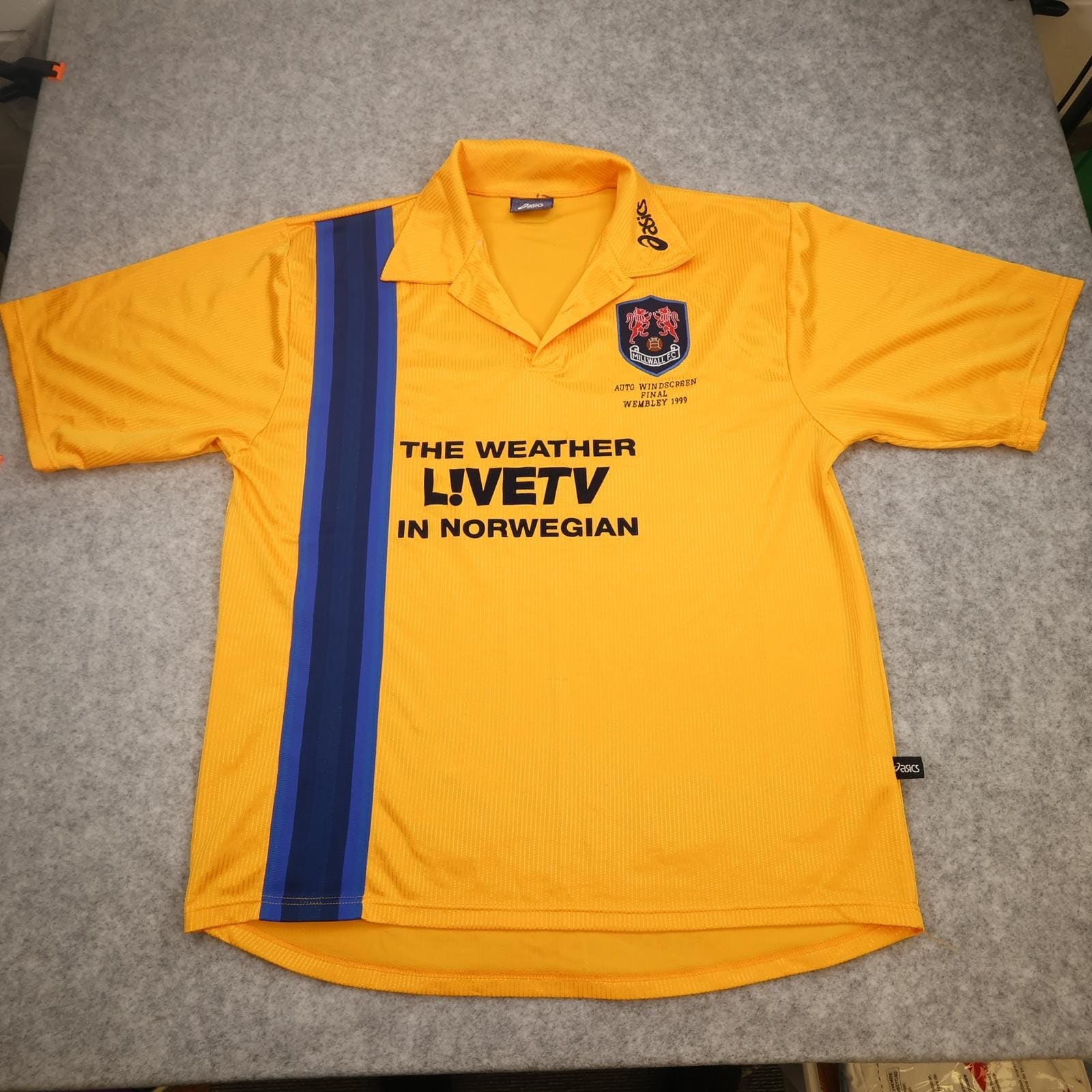 Vintage Millwall Away Shirt Mens 2XL Yellow Asics LIVETV Wembley 1998 1999