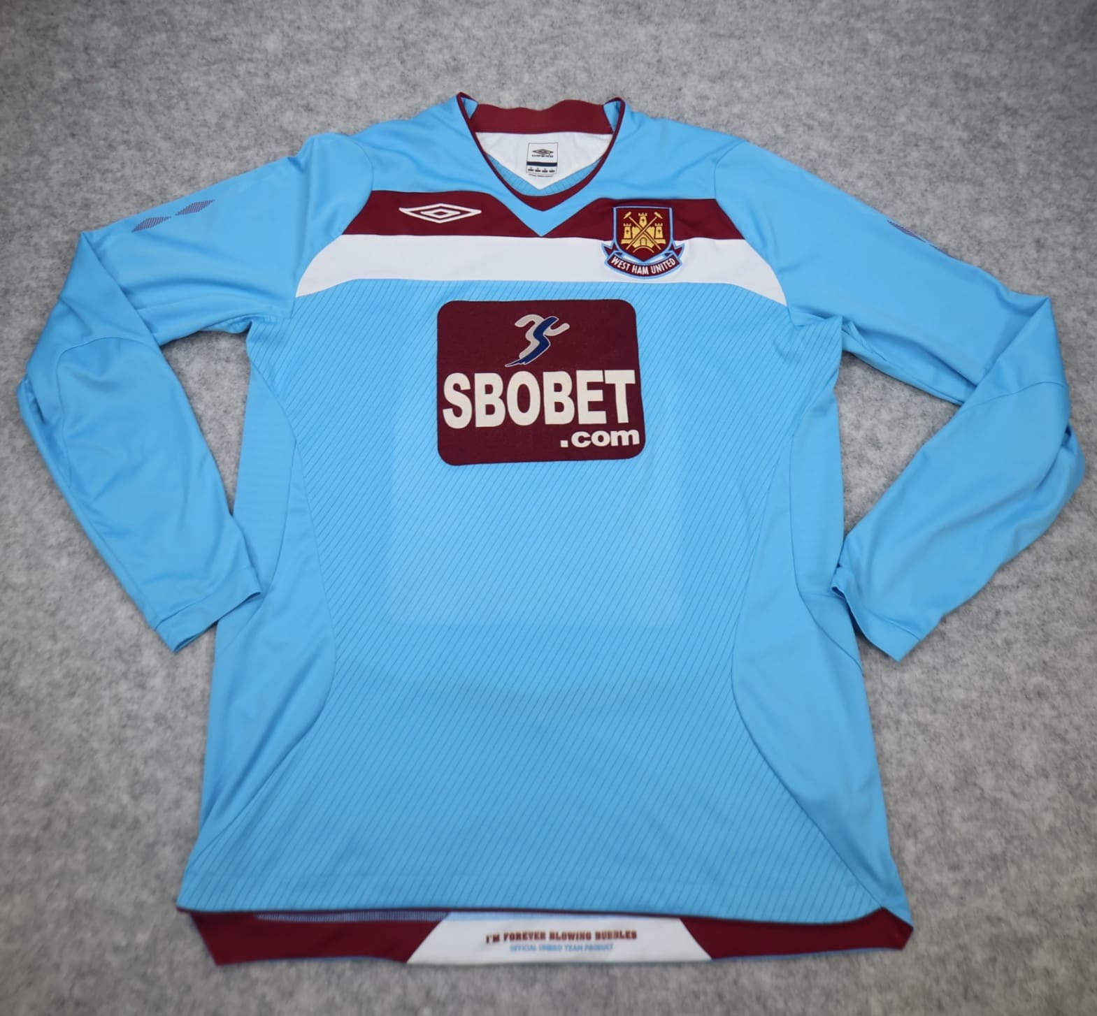 West Ham Shirt Medium Blue 2008 2009 Umbro Away Shirt Jersey Long Sleeve