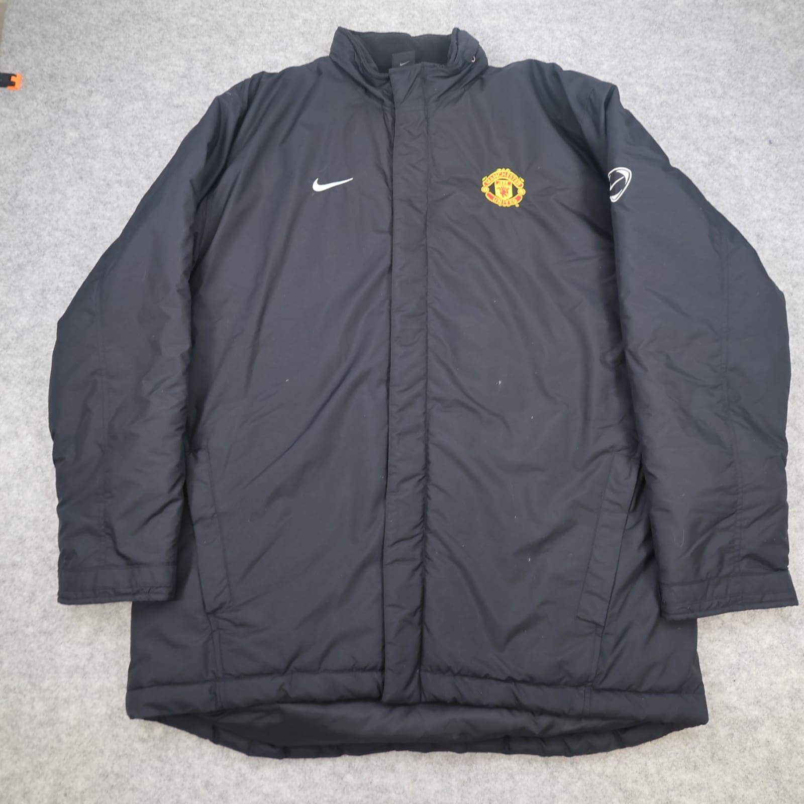 Vintage Manchester United Jacket Large Black Winter Nike Long Bench Coat 2000s