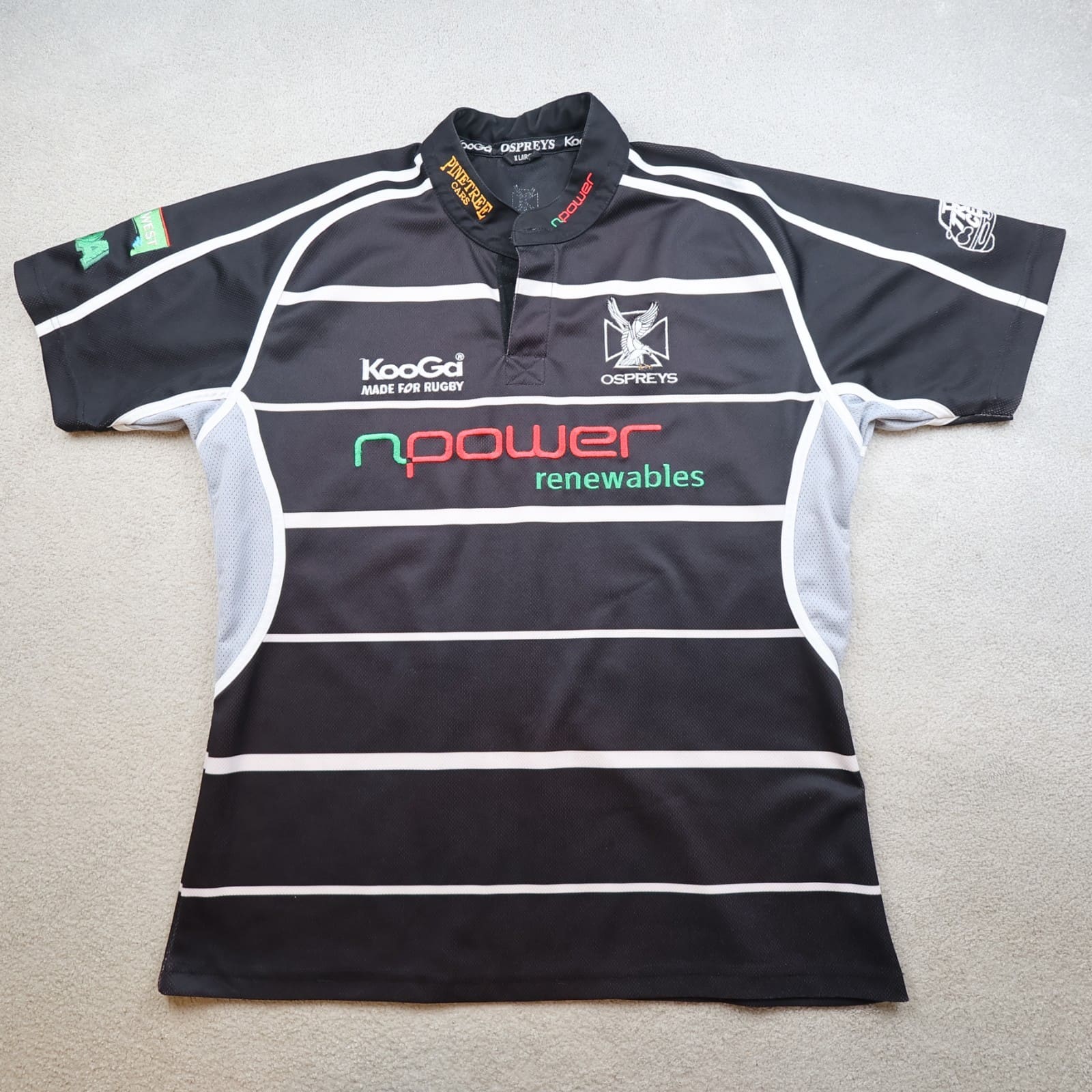 Ospreys Rugby Shirt Extra Large Black Away Jersey 2006 2007 Kooga Jersey 46"