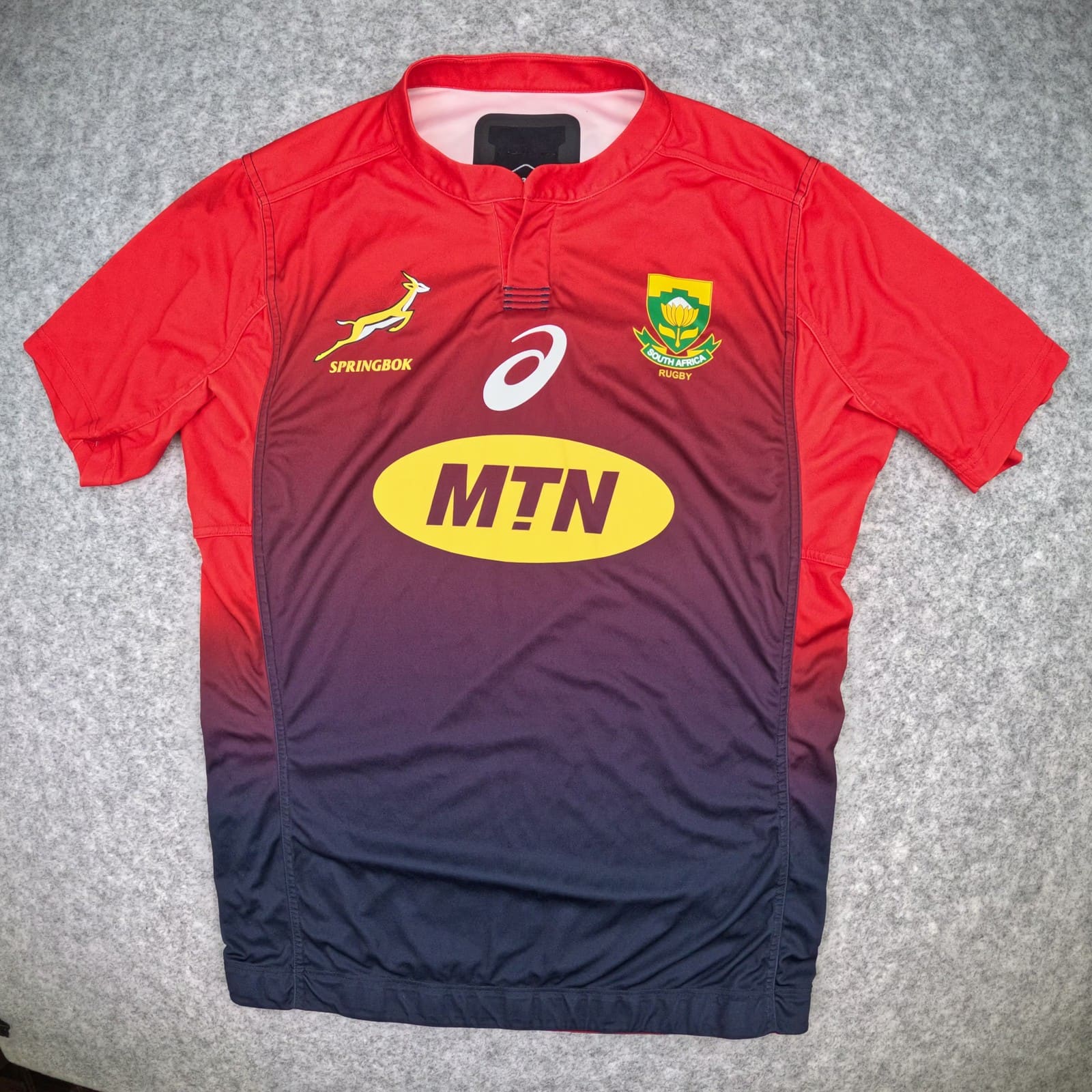 South Africa Rugby Shirt Extra Large Red Asics Short Sleeve Player Issue Jersey