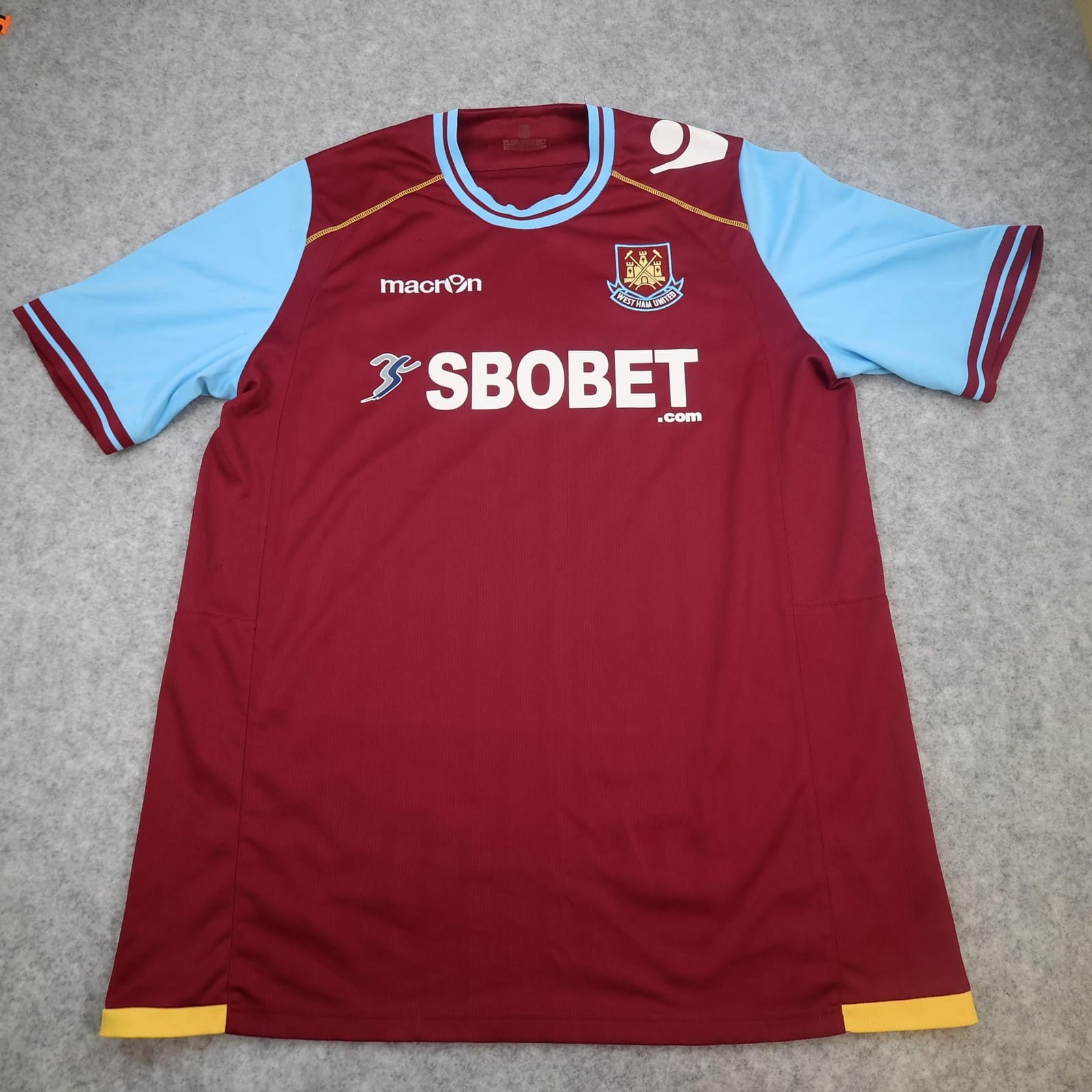 West Ham United Shirt Mens 2XL Red Home Football Macron SBOBET Soccer Jersey