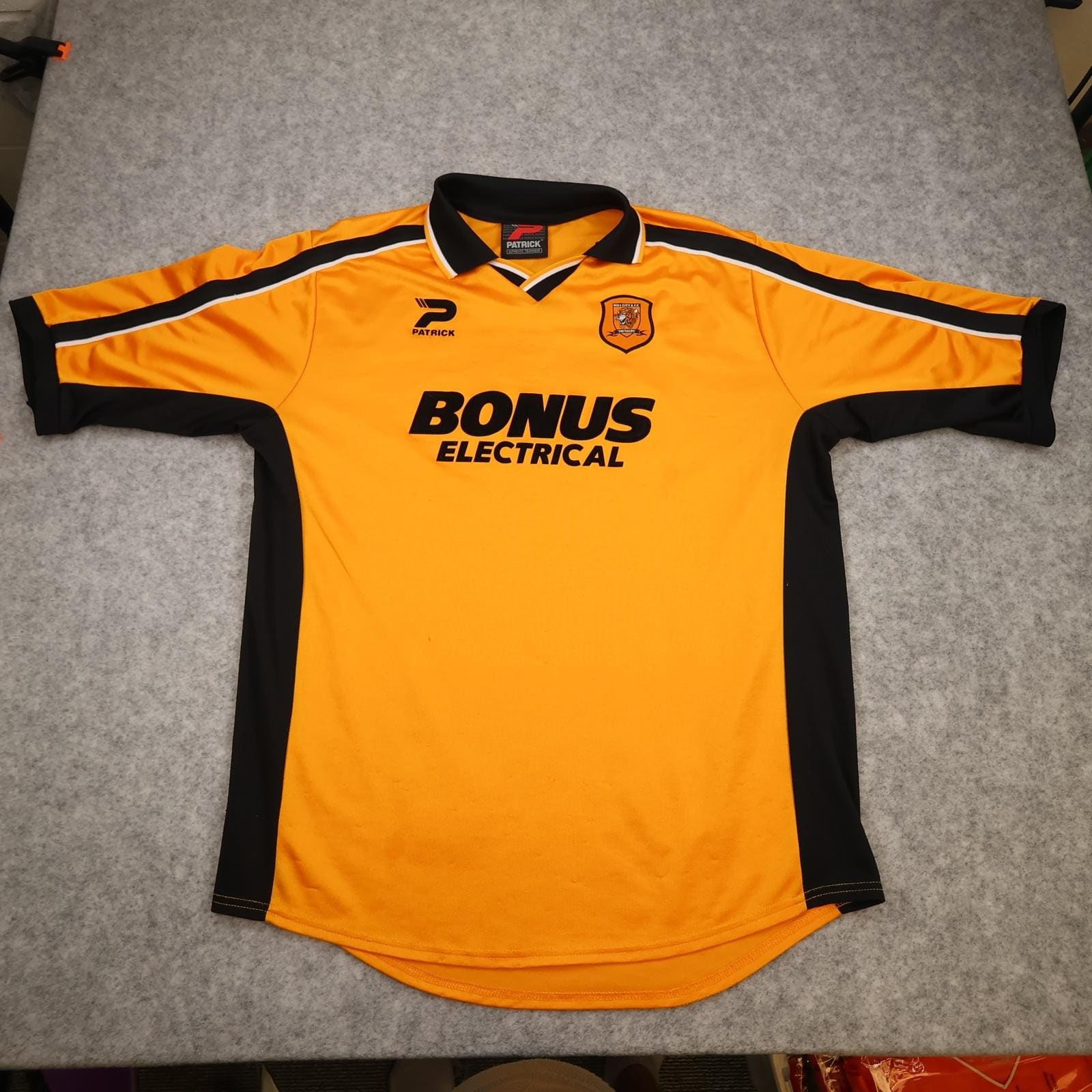 Vintage Hull City Shirt Mens Large Gold Home 2002 2004 Patrick Bonus Electrical