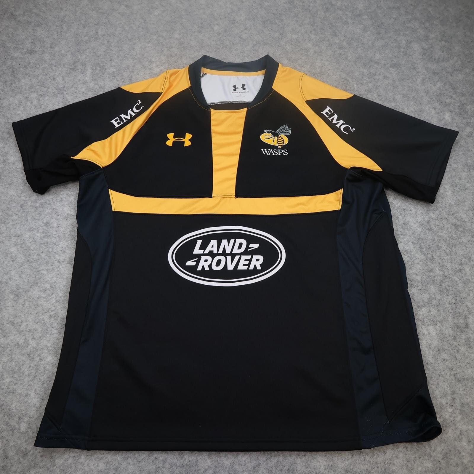 Wasps Rugby Shirt Mens XL Black Yellow Rugby Union 2015 2016 Land Rover