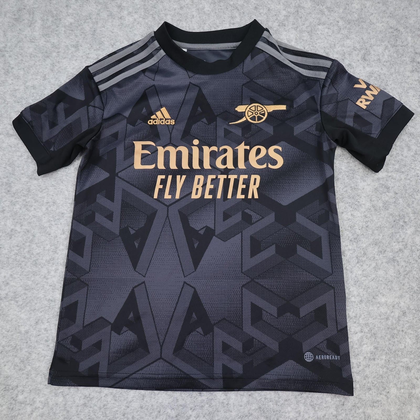 Arsenal Shirt Kids 9-10 Years Black Away Kit 2022 2023 Football Adidas Jersey