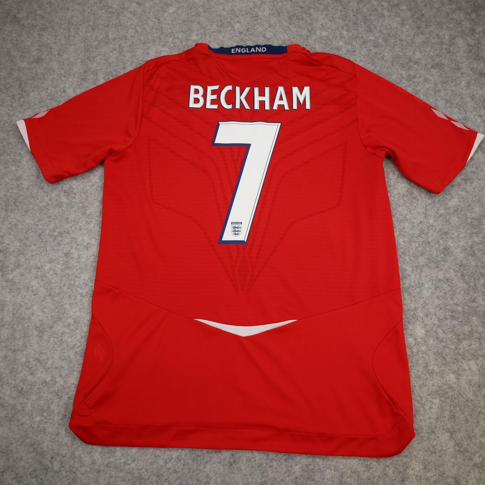 England Away Shirt Mens Large Red 2008 2010 Football Umbro Beckham 7 Jersey