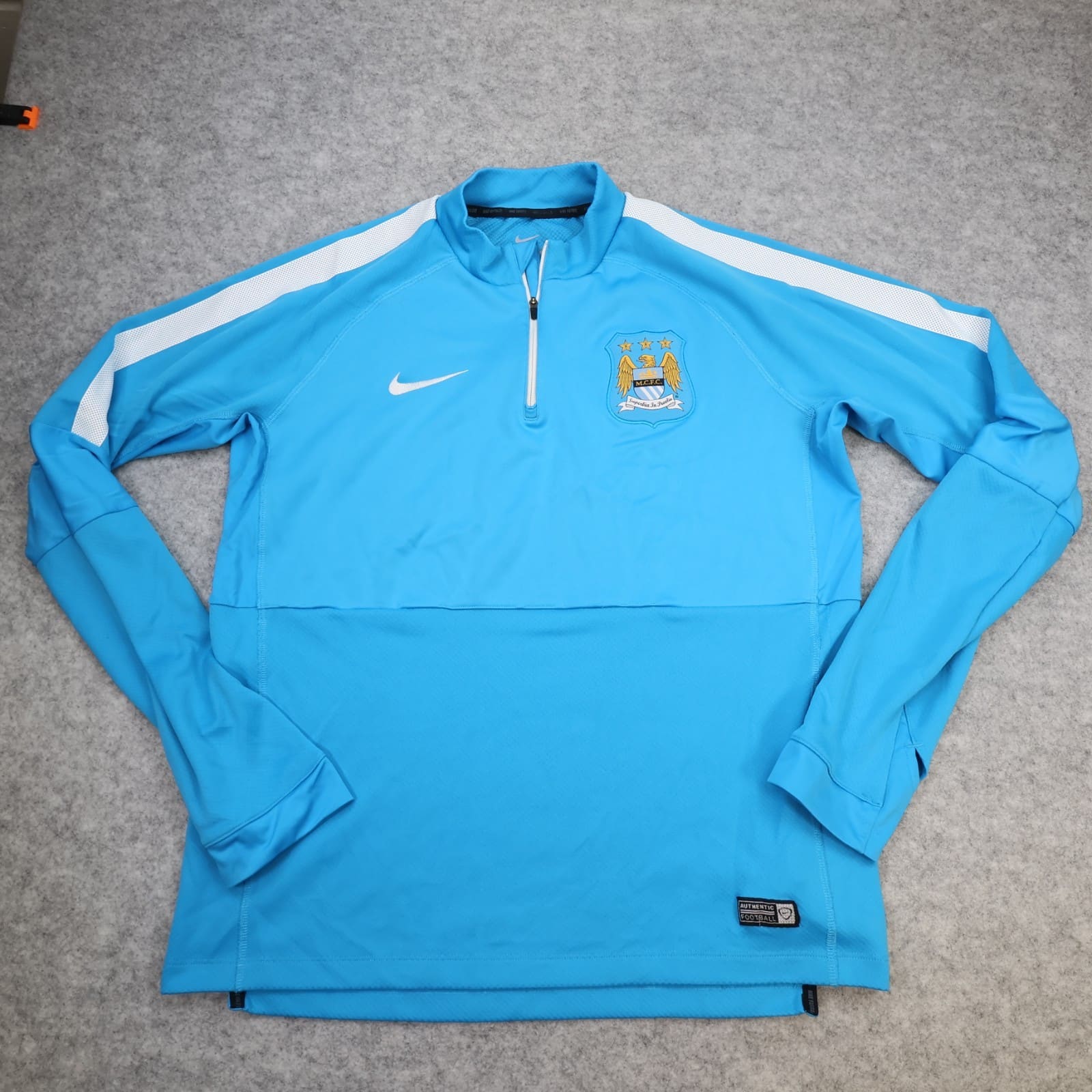 Manchester City Tracksuit Top Large Blue 2014 2015 1/4 Zip Nike Jacket MCFC