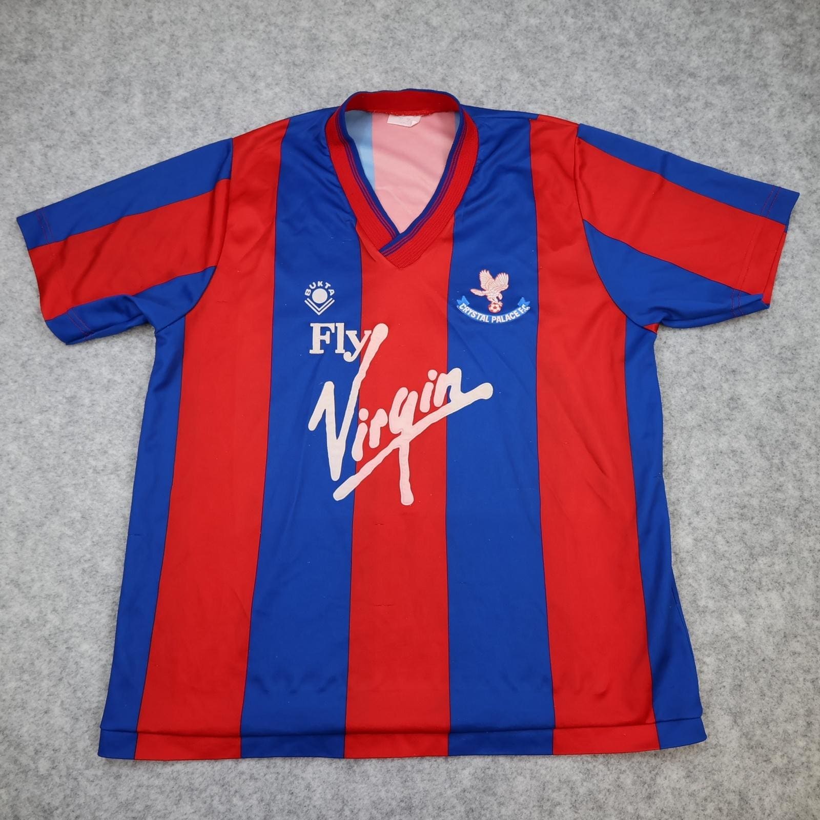 Vintage Crystal Palace Shirt Mens Large Home Red Blue 1989 1990 Bukta Virgin 80s