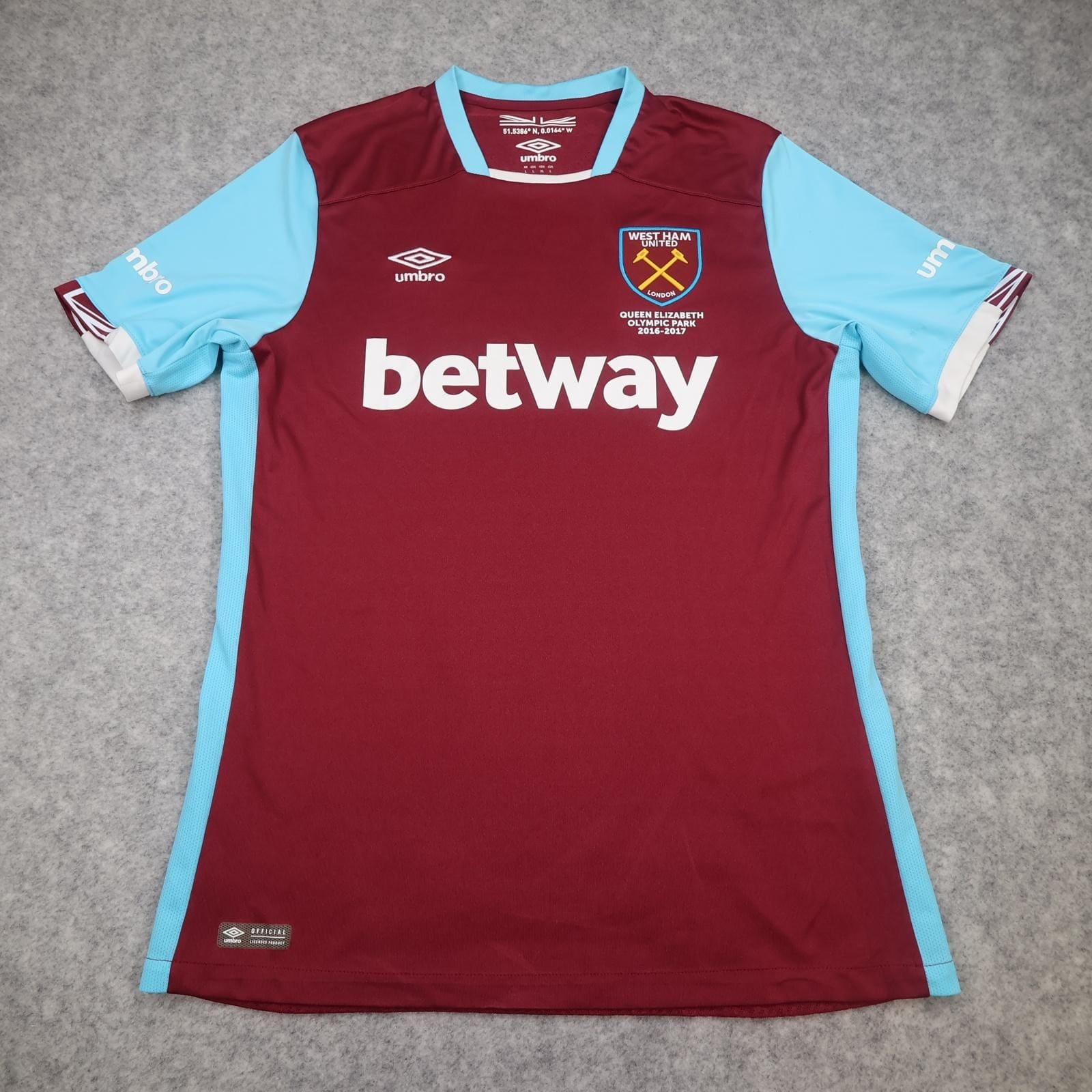 West Ham United Shirt Mens Large Red Home 2016 2017 EPL Football Umbro Jersey