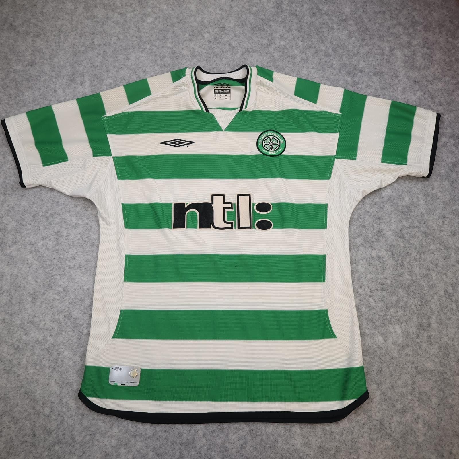 Vintage Celtic Shirt Mens Large Green White Home Football Umbro 2001 2003 Ntl: