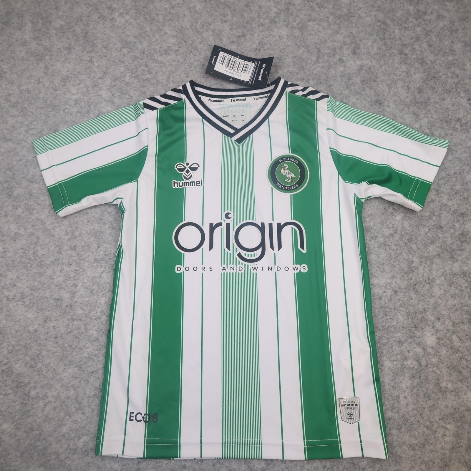 Wycombe Wanderers Away Shirt Youth 8-9 Years Green 2023 2024 EFL Football Hummel