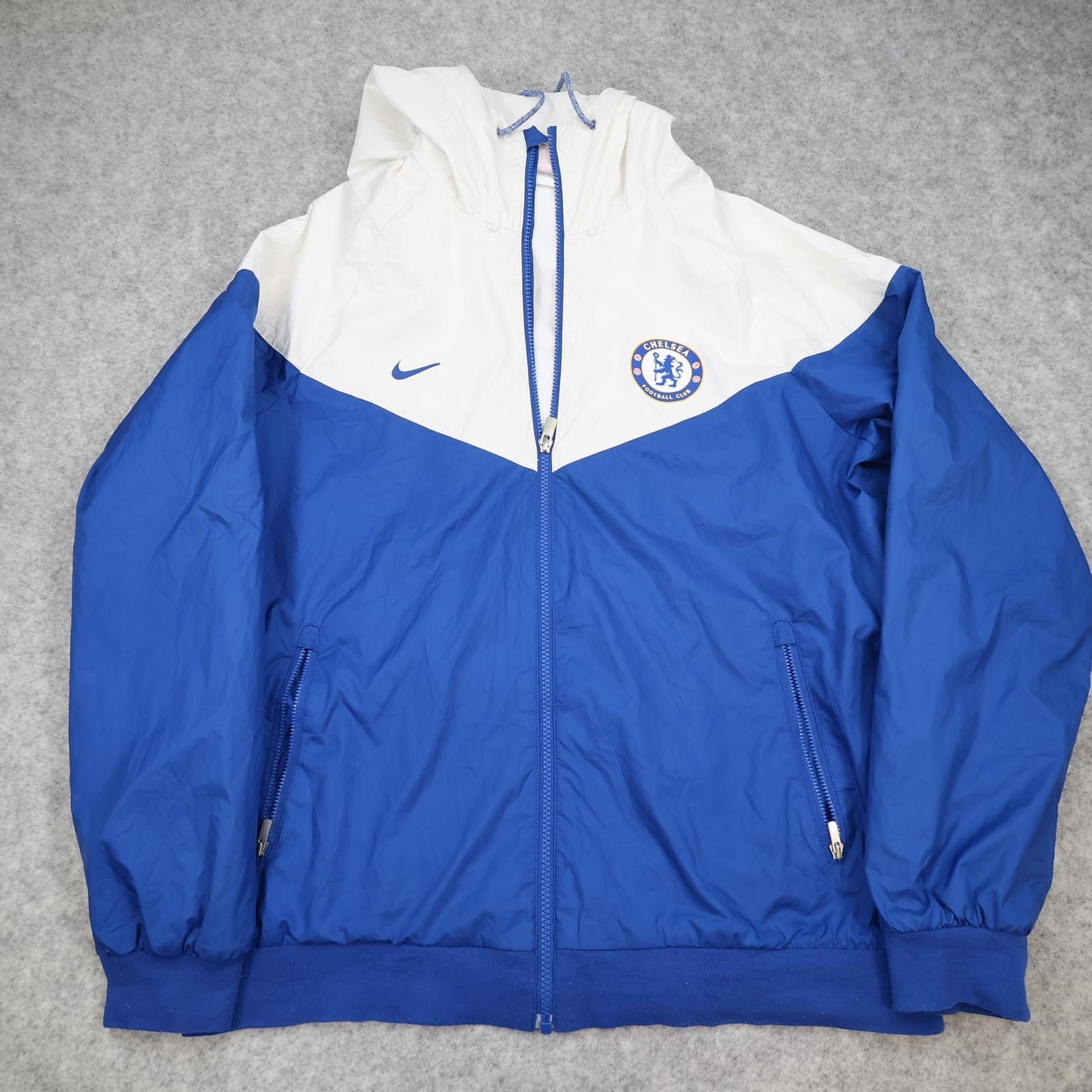 Chelsea FC Jacket Mens Large Blue White 2017 2018 Nike Hooded Rain Full Zip Top