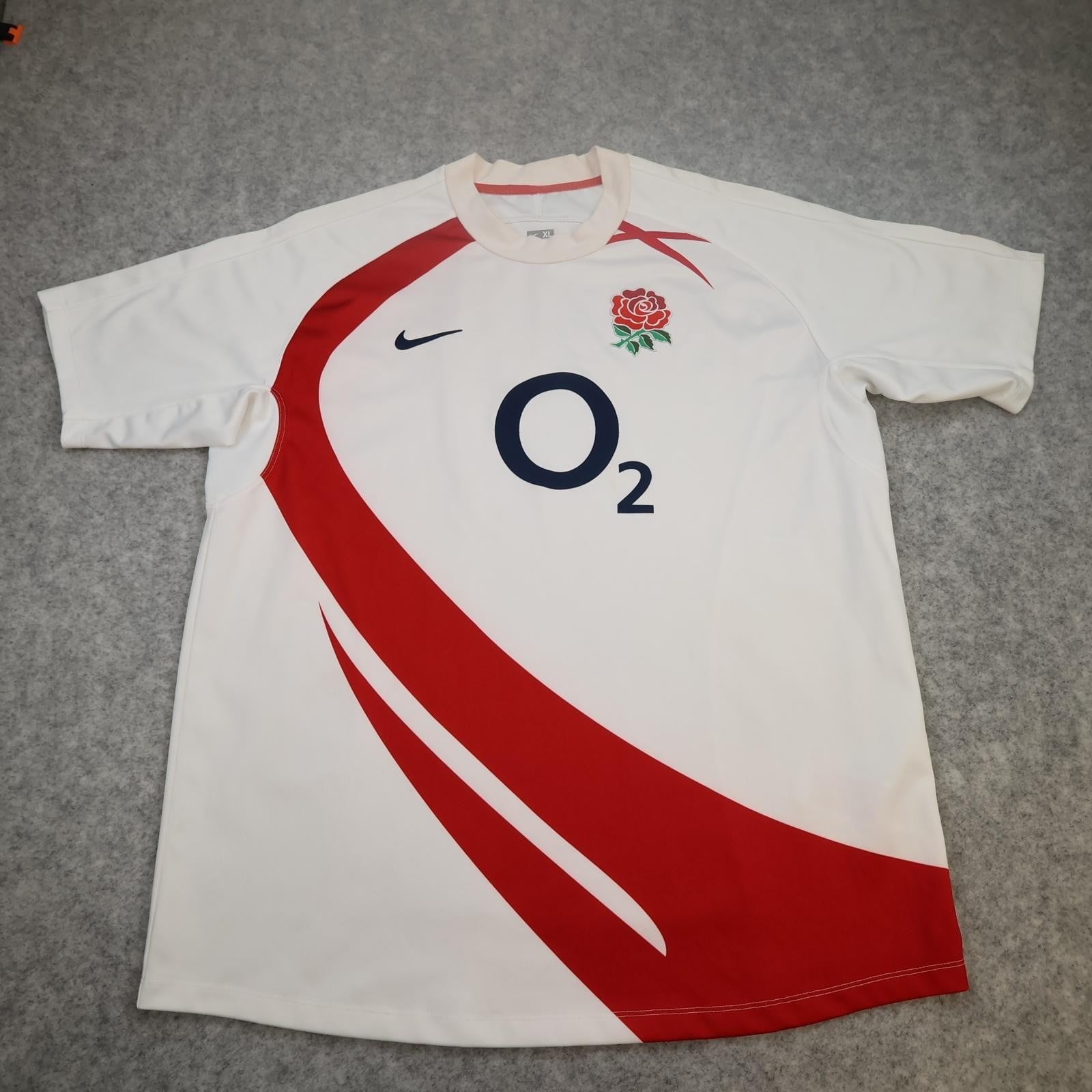 England Rugby Shirt Mens XL White 2007 2008 Home Rugby Union Nike O2 Jersey