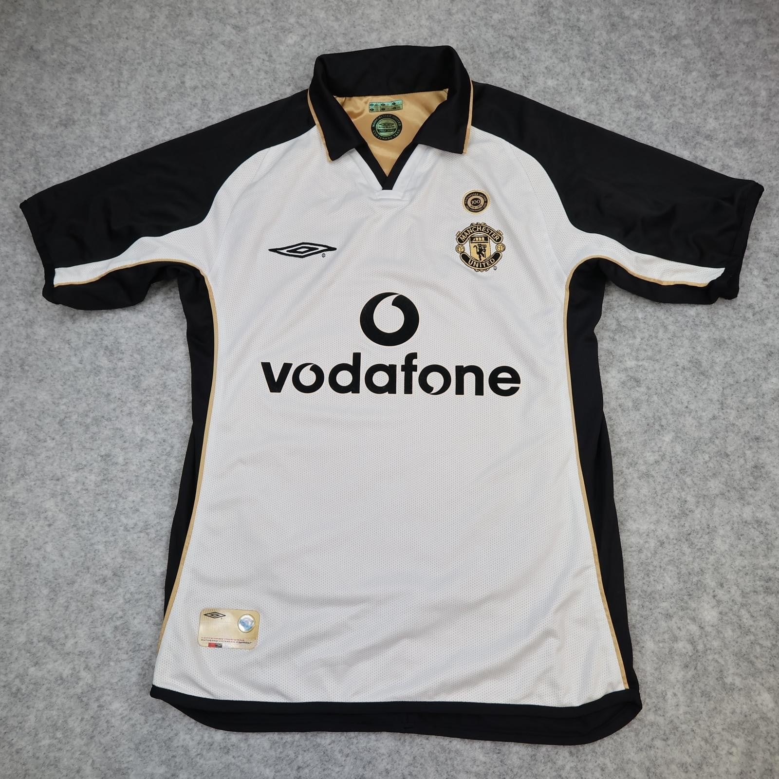 Vintage Manchester United Shirt Mens Small White Away Football Umbro Vodafone