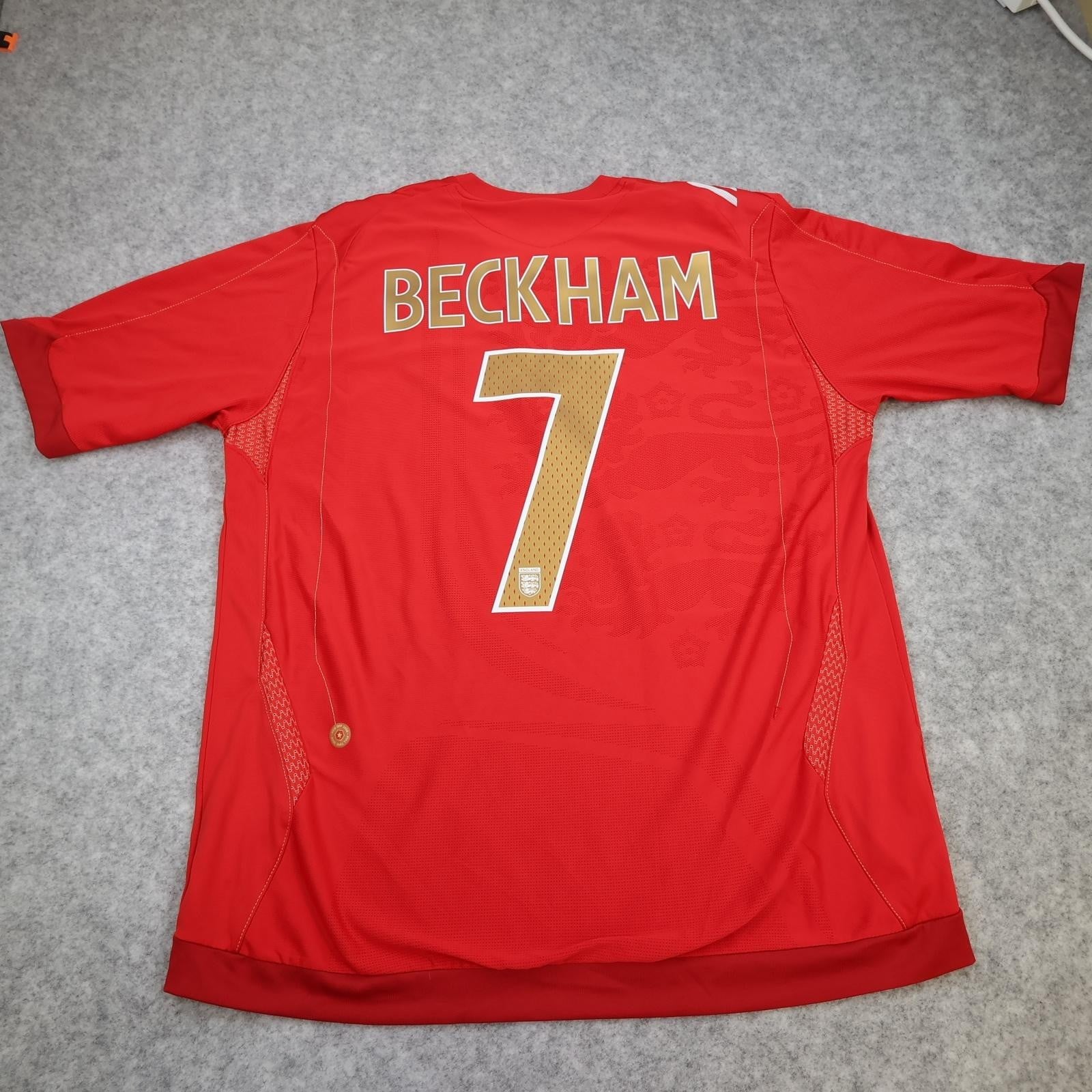 England Away Shirt Mens XL Red 2006 2008 Football Umbro Beckham 7 Jersey Top