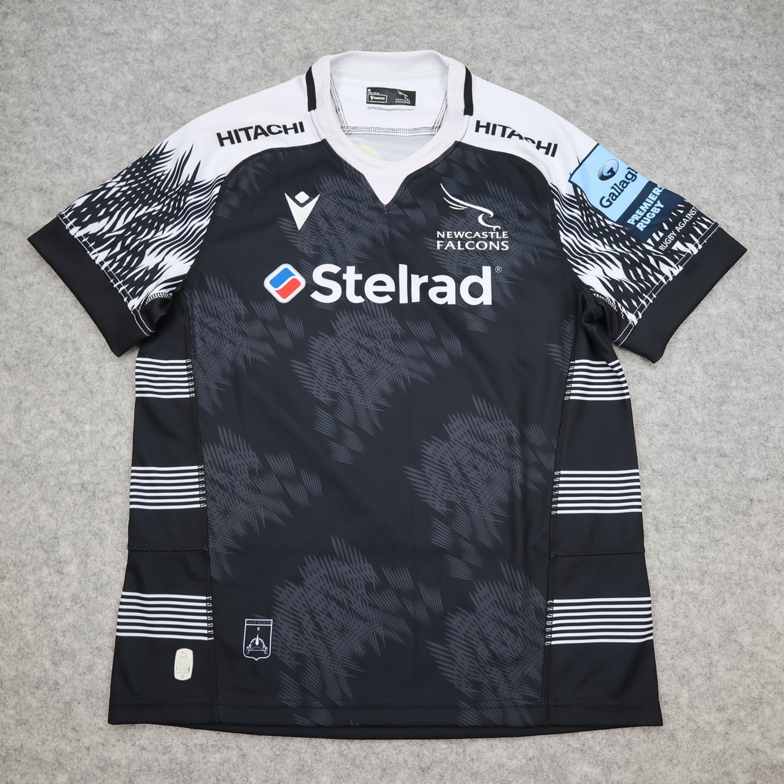 Newcastle Falcons Rugby Shirt Medium Training Kit Black Jersey 2023 2024 Macron