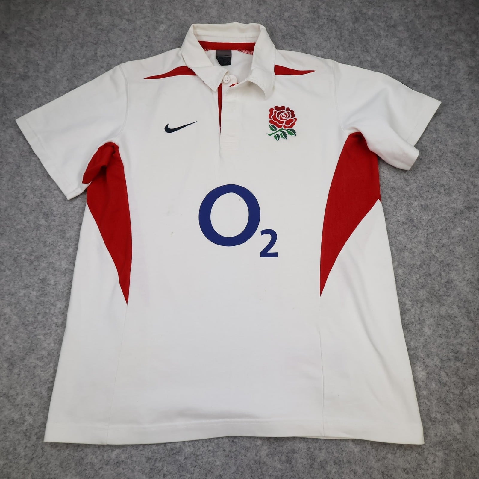 England Rugby Shirt Mens Large White Rugby Nike O2 Signed Jersey Martin Johnson