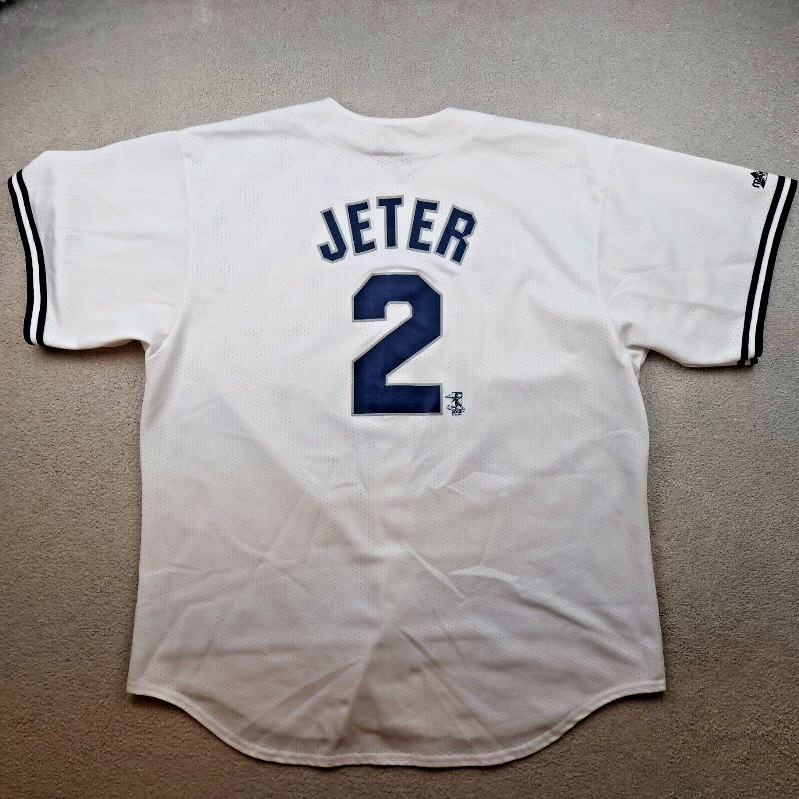 Vintage New York Yankees Jersey 2XL White Majestic Baseball Shirt Derek Jeter