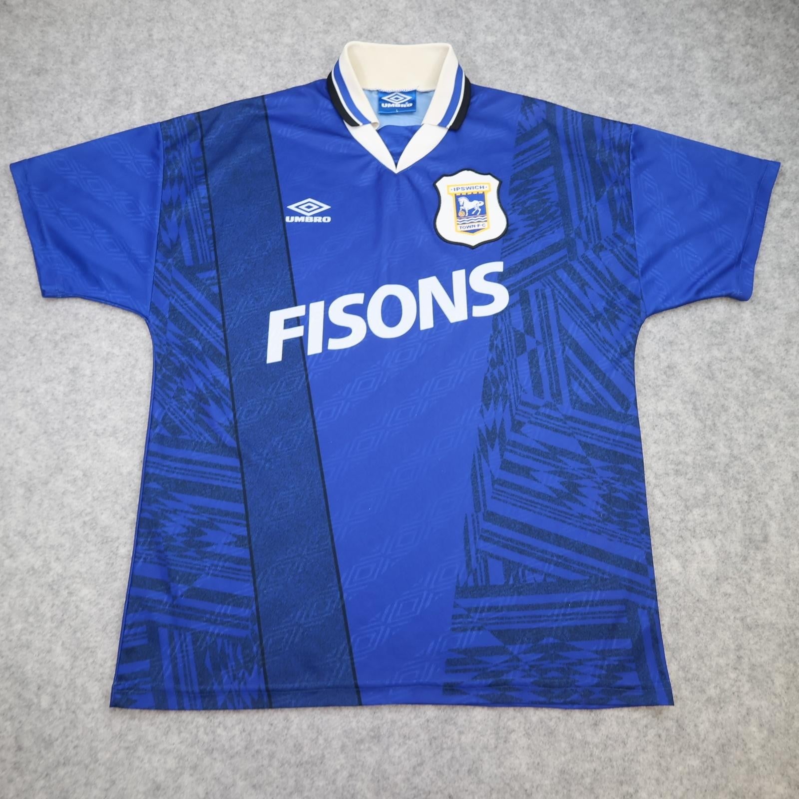 Vintage Ipswich Town Shirt Mens Large Blue Home 1994 1995 Umbro Fisons Jersey