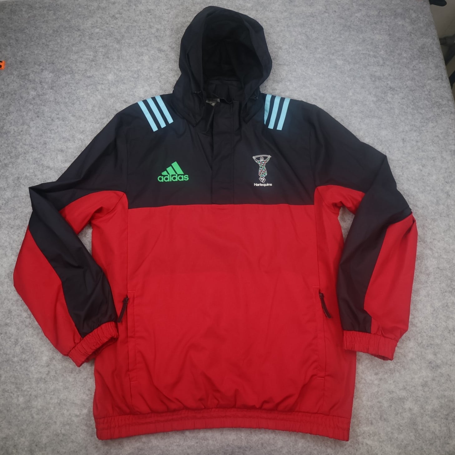 Harlequins Rugby Jacket Large Red Rain 2017 2018 Adidas Hooded 1/4 Zip