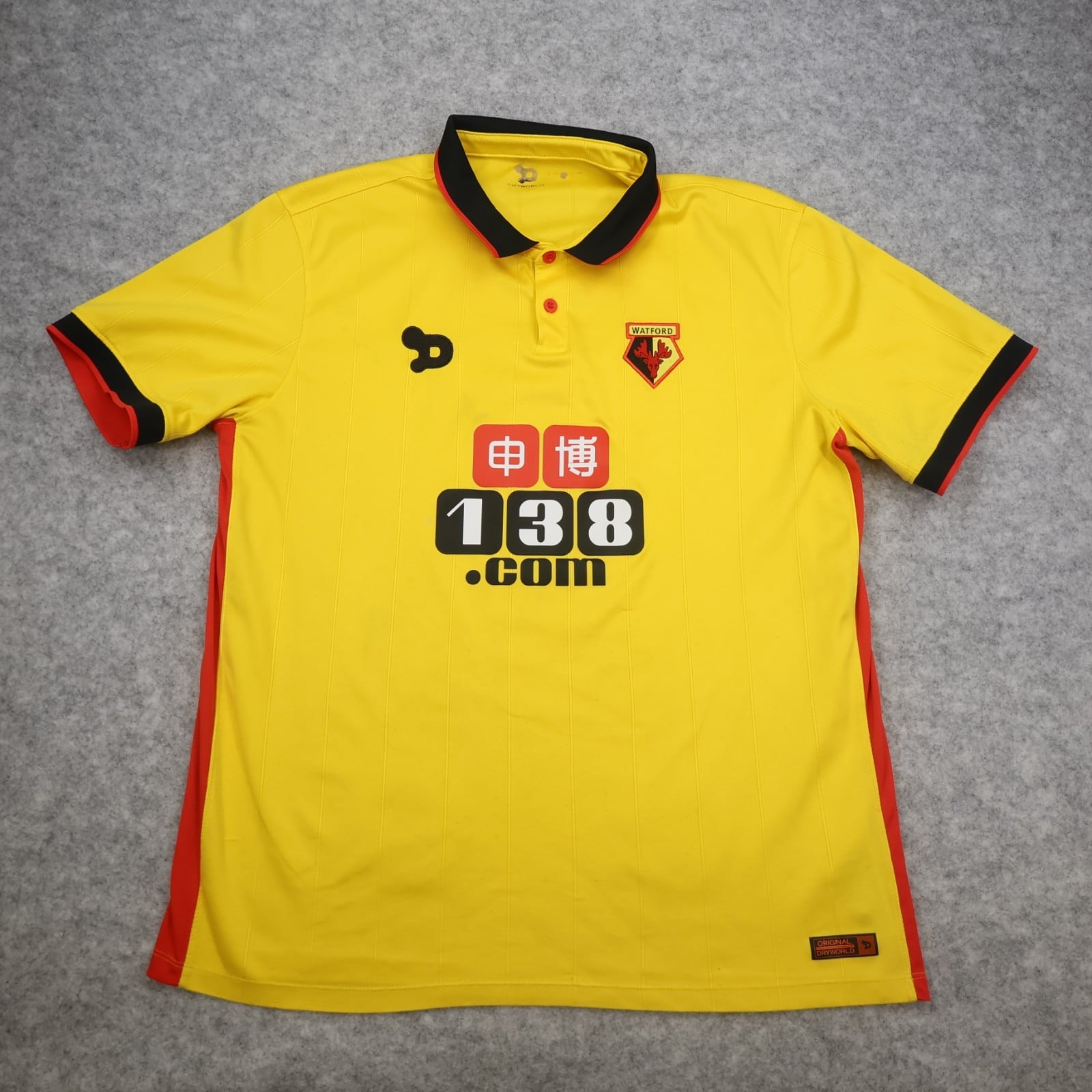 Watford Shirt Large Yellow Home Kit 2016 2017 DryWorld Football Jersey