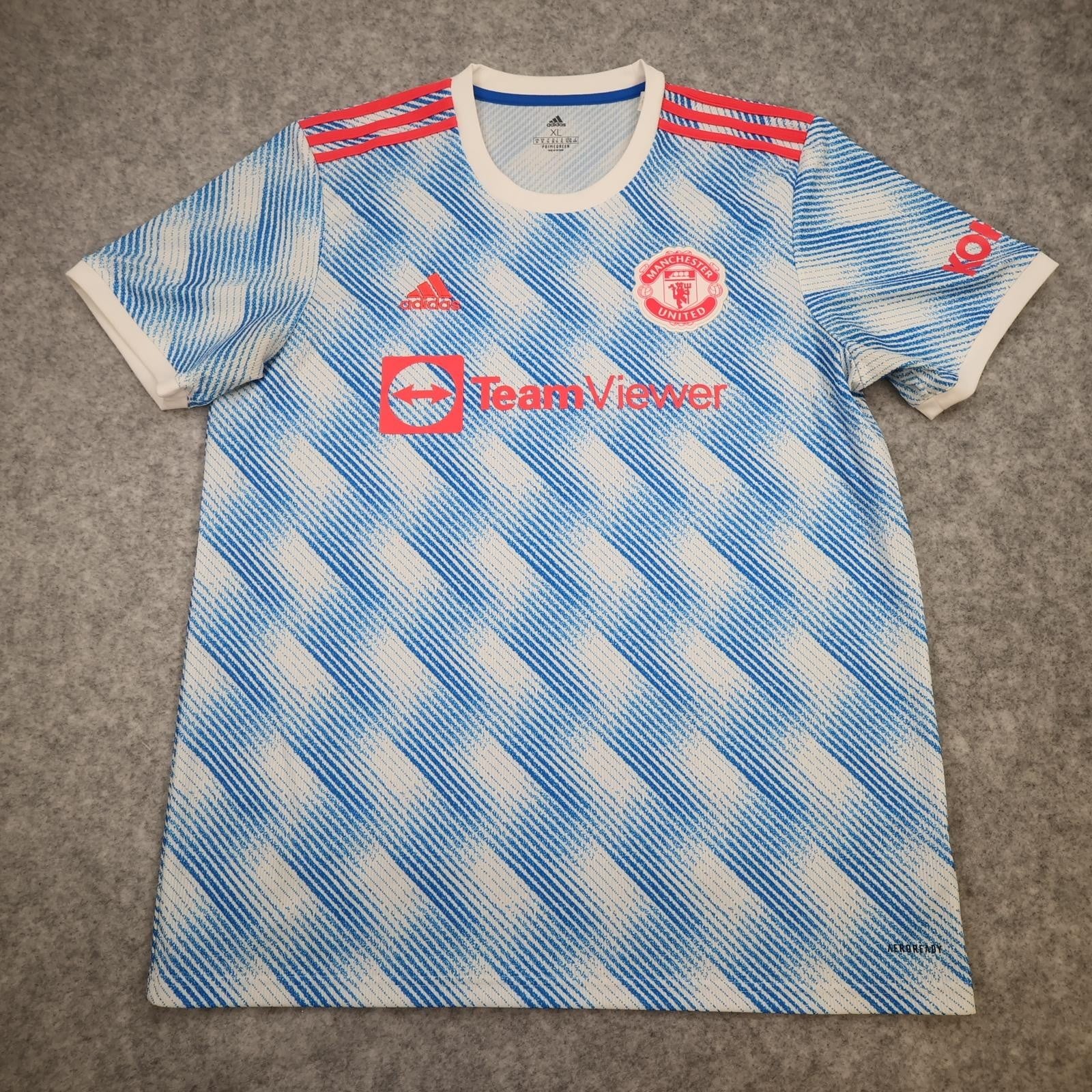 Manchester United Away Shirt Mens XL White 2021 2022 Adidas TeamViewer Jersey