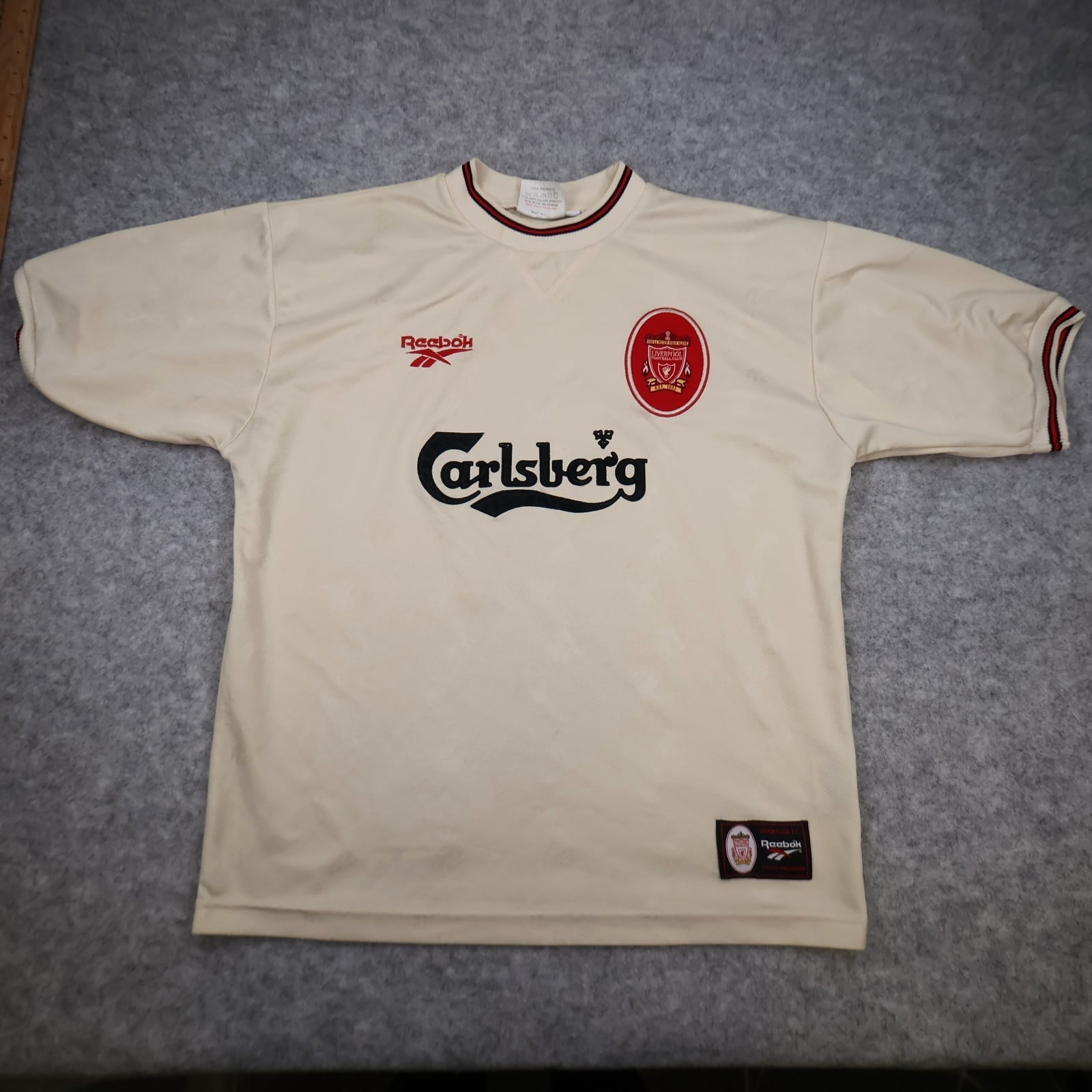 Vintage Liverpool Shirt Large Beige Away Kit 1996 1997 Reebok Jersey 42/44