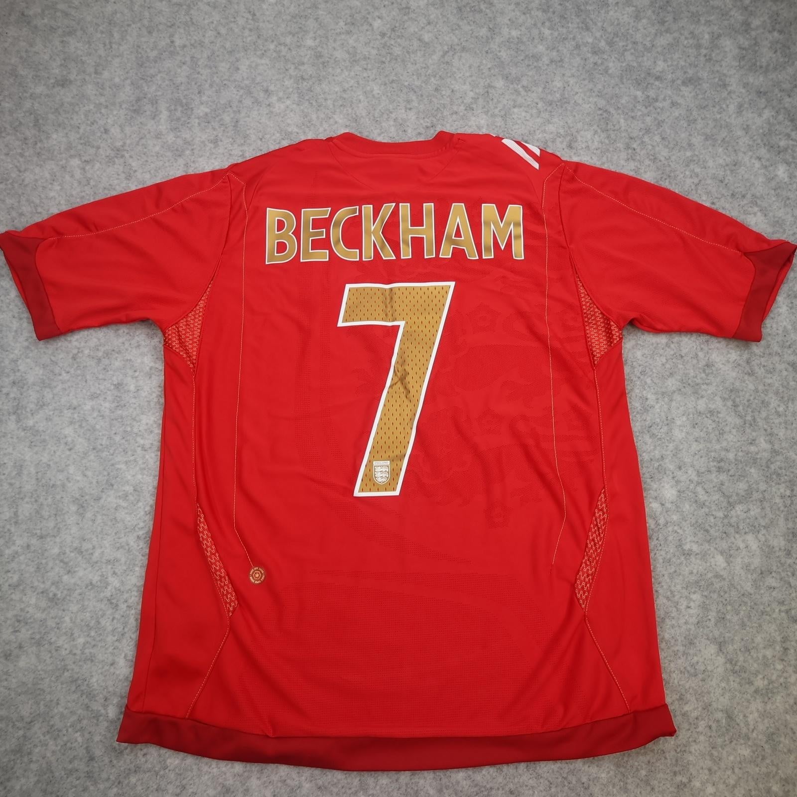England Away Shirt Mens Large Red 2006 2008 Football Umbro Beckham 7 Jersey
