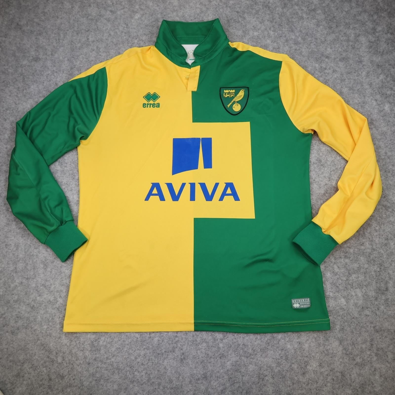 Norwich City Shirt Mens XL 2015 2016 Home Long Sleeve Errea Aviva Soccer Jersey